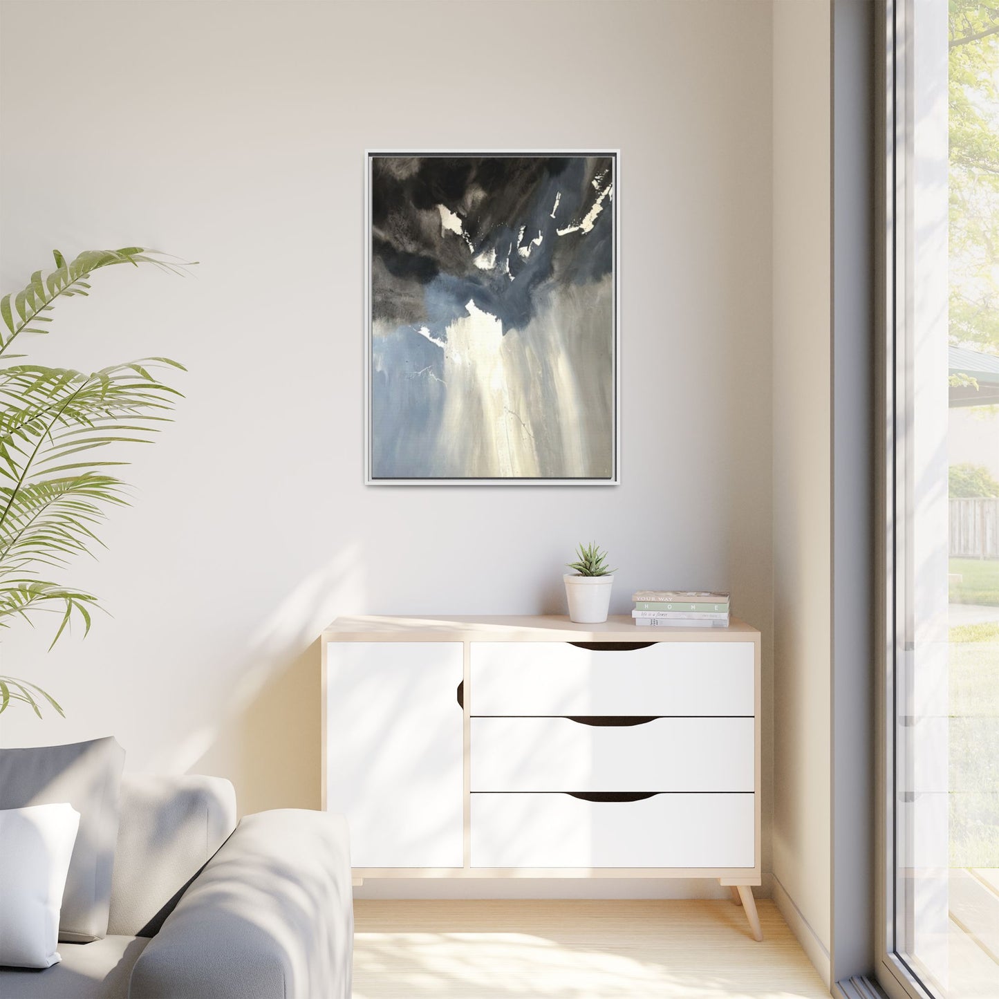 Framed Matte Canvas Art — Moody Abstract Sky Painting