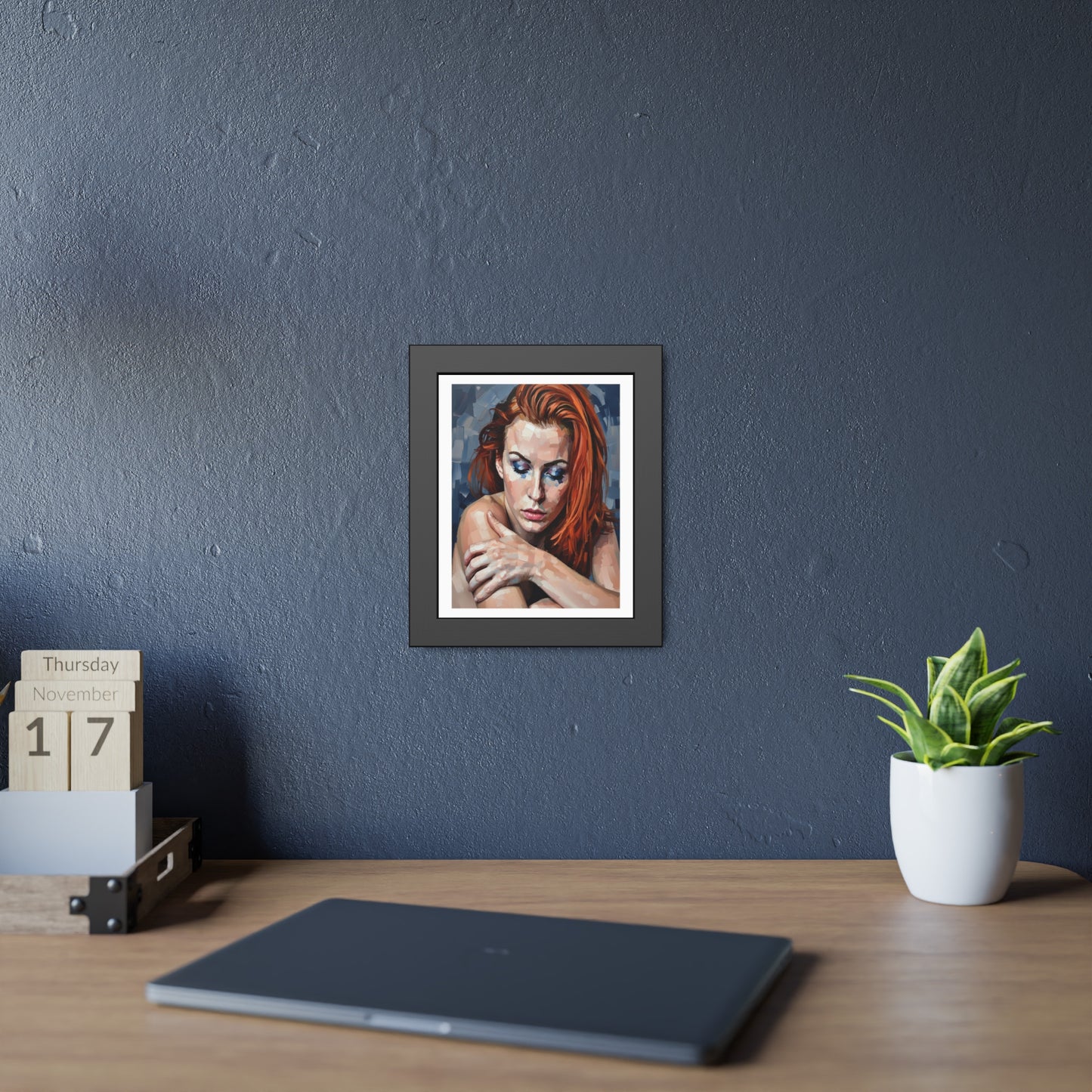 Framed Poster - Moody Redhead Portrait Art Print (Framed)
