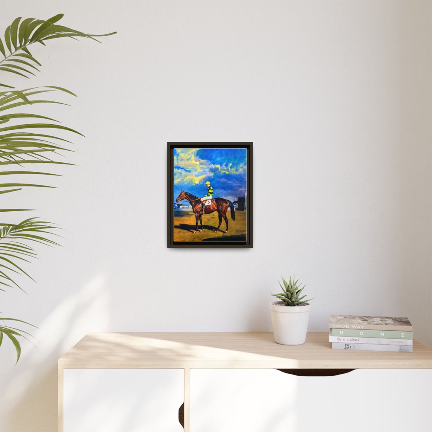 Framed Matte Canvas — Jockey on Racehorse Vintage Equestrian Wall Art