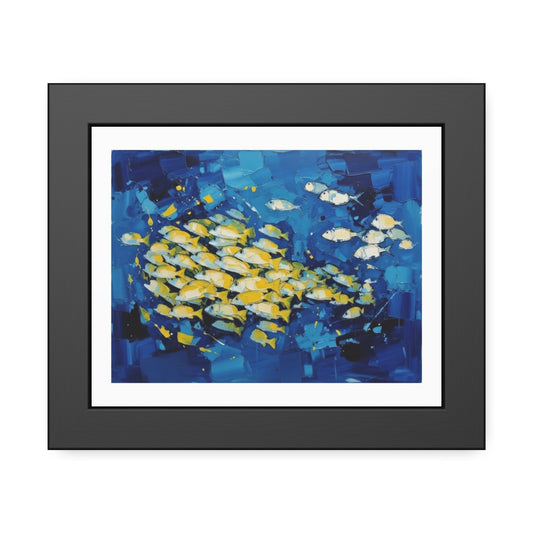 Framed Fish Poster — Blue School of Fish Nautical Wall Art Print