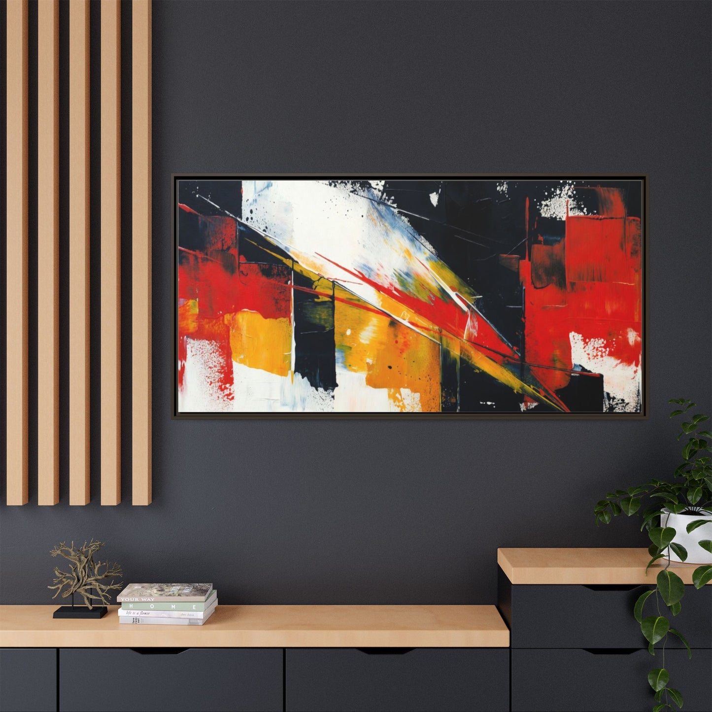 Abstract Red & Black Framed Canvas Print — Modern Geometric Wall Art