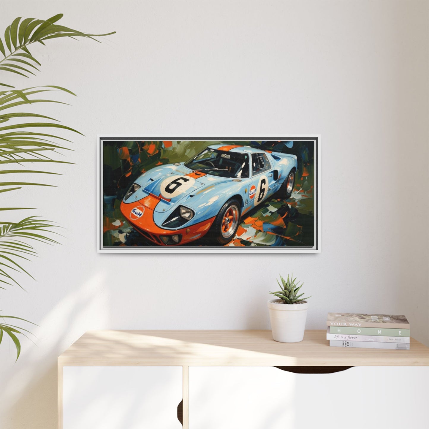Gulf Racing GT40 Matte Framed Canvas — Vintage Sports Car Wall Art