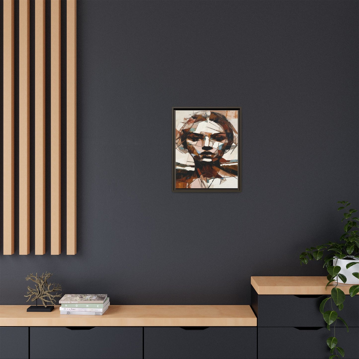 Abstract Woman Portrait Matte Canvas Framed — Geometric Multi-Color Wall Art