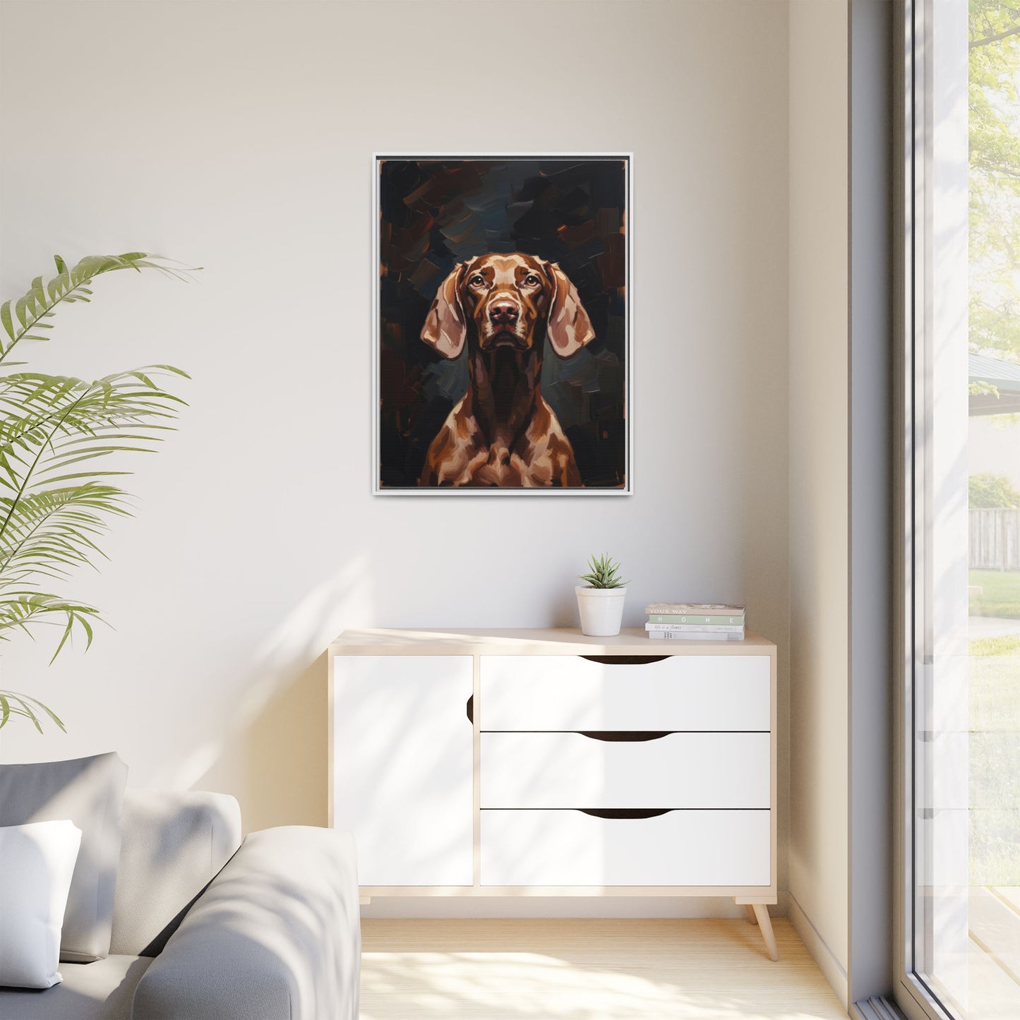 Framed Matte Canvas Dog Portrait – Brown Vizsla Wall Art
