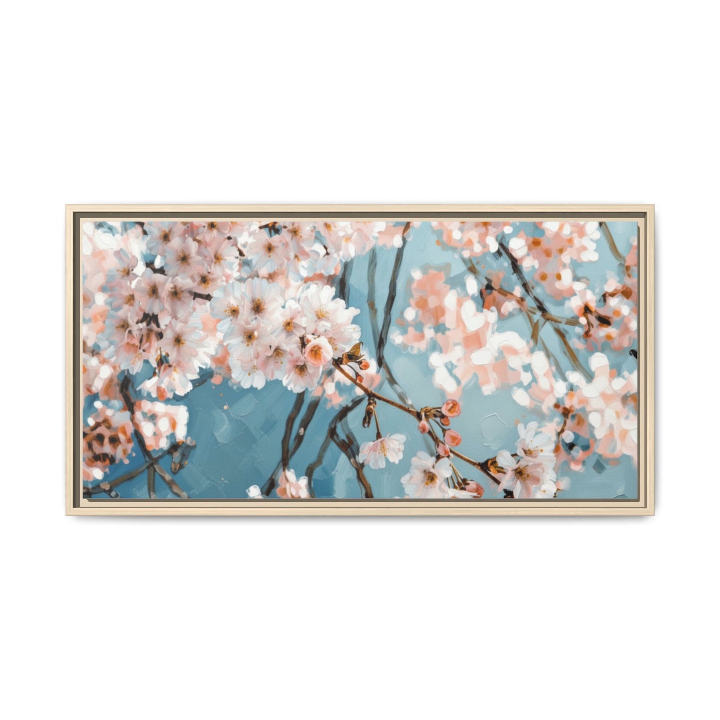 Framed Cherry Blossom Matte Canvas Print — Soft Pink Floral Wall Art