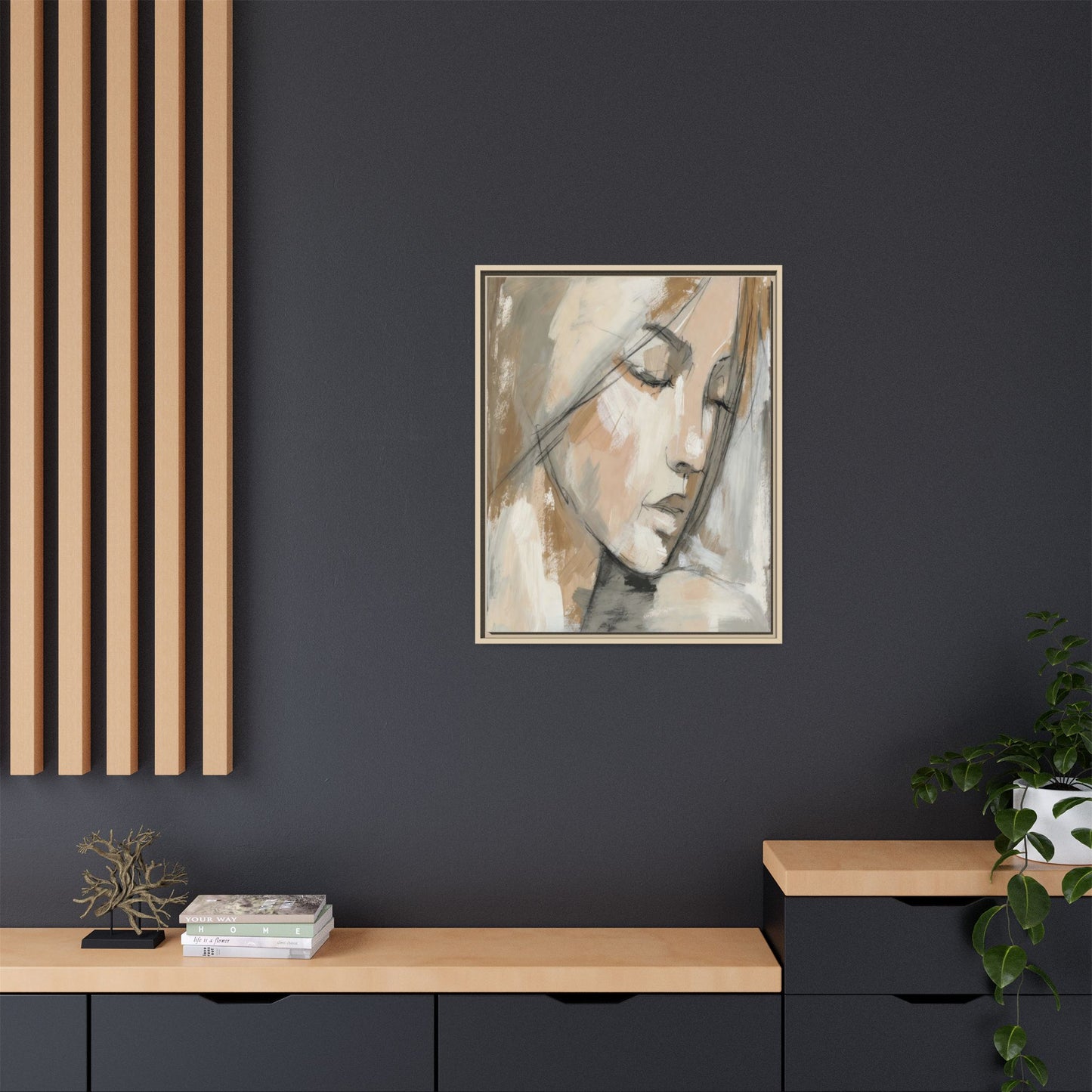 Framed Matte Canvas Art — Serene Abstract Portrait in Neutrals