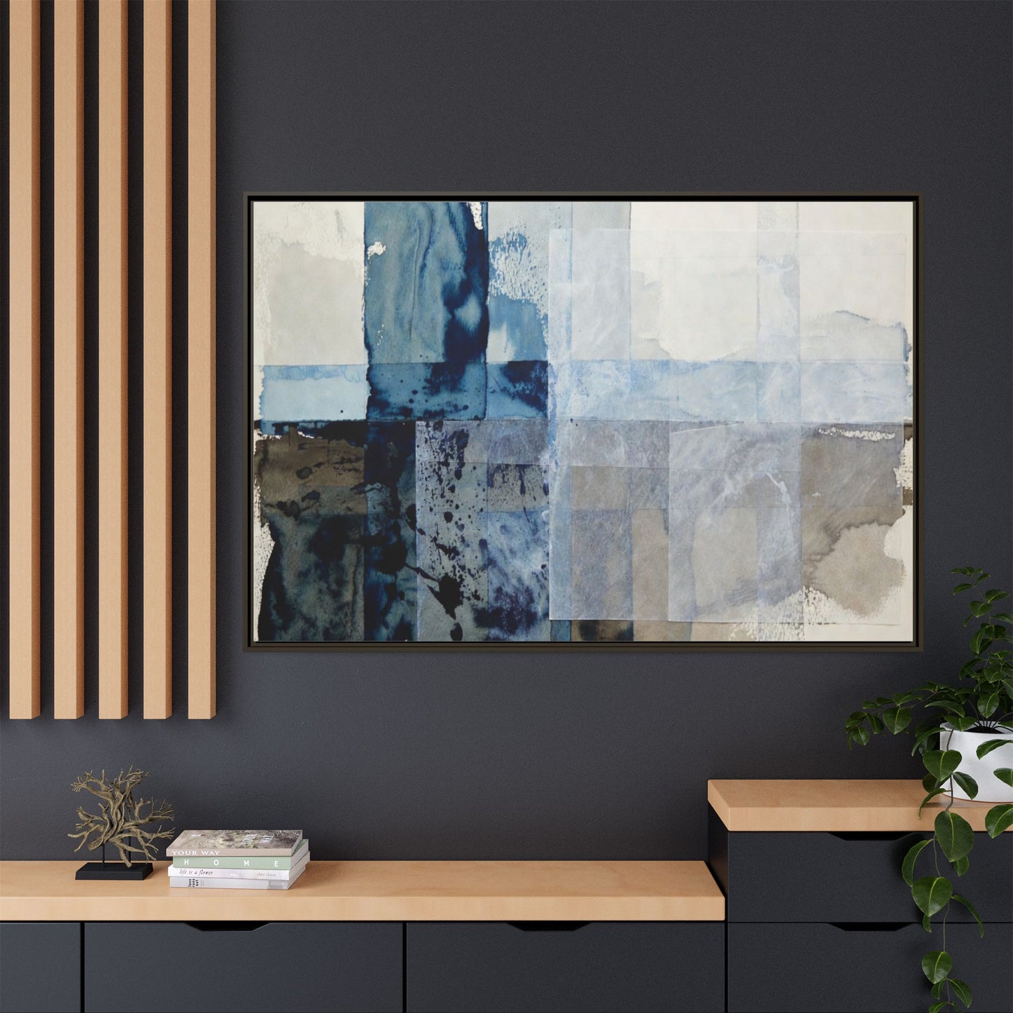 Abstract Coastal Blue Framed Canvas Art