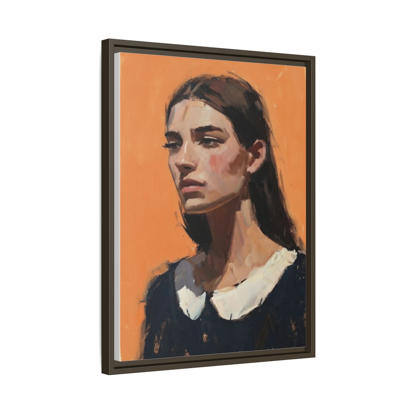 Framed Matte Canvas Portrait Art — Modern Figurative Painting on Orange