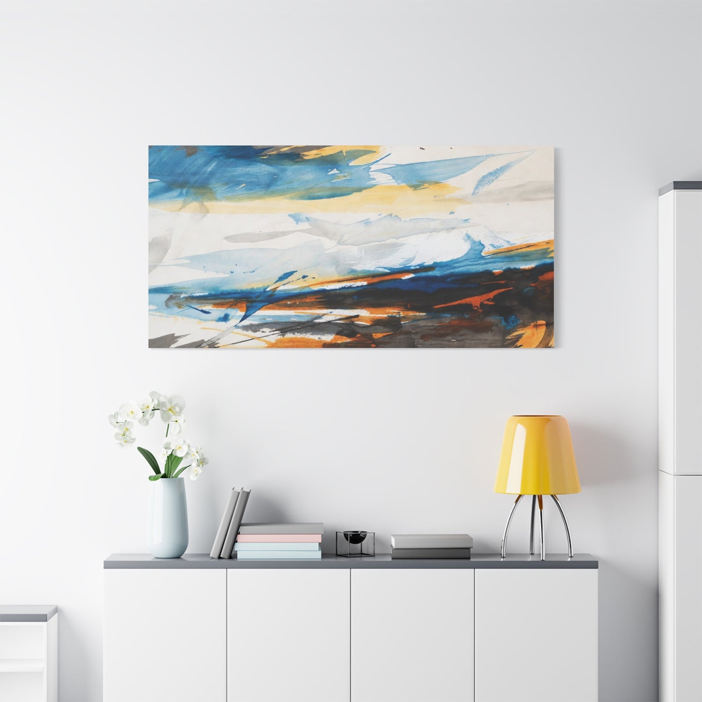 Abstract Oceanic Canvas Print — Blue & Amber Stretched Wall Art