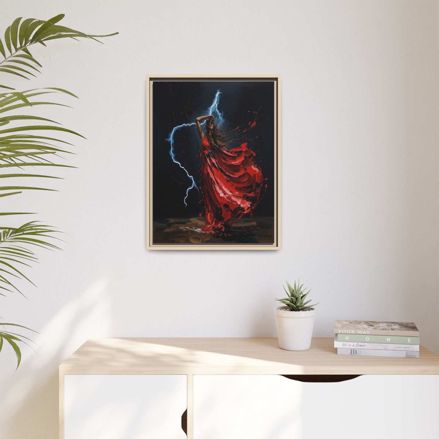 Framed Matte Canvas Print — Red Dancer Lightning Art