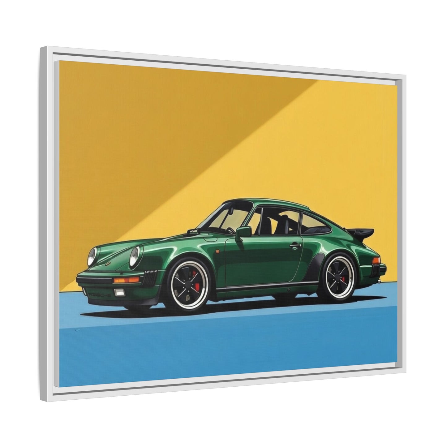Framed Matte Canvas — Green Sports Car Wall Art