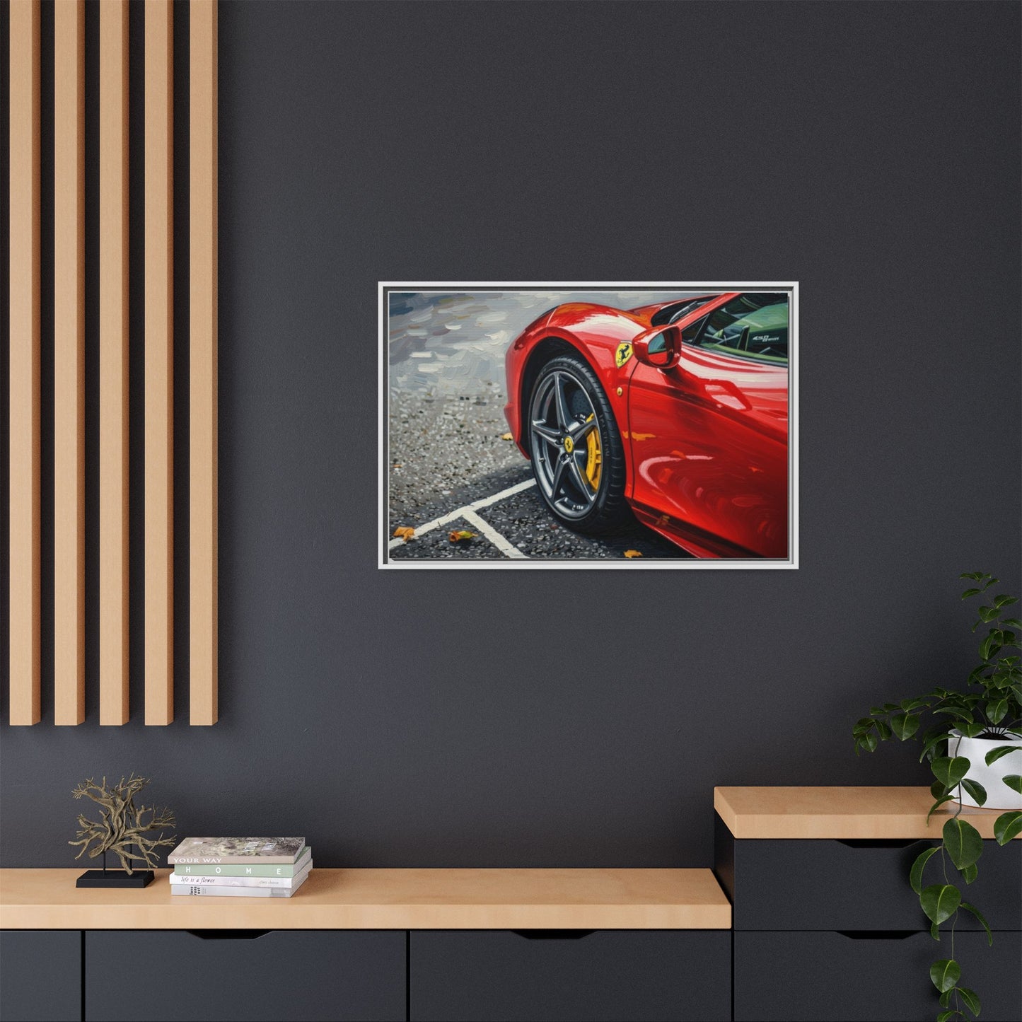 Framed Matte Canvas: Red Sports Car Close-Up Art Print