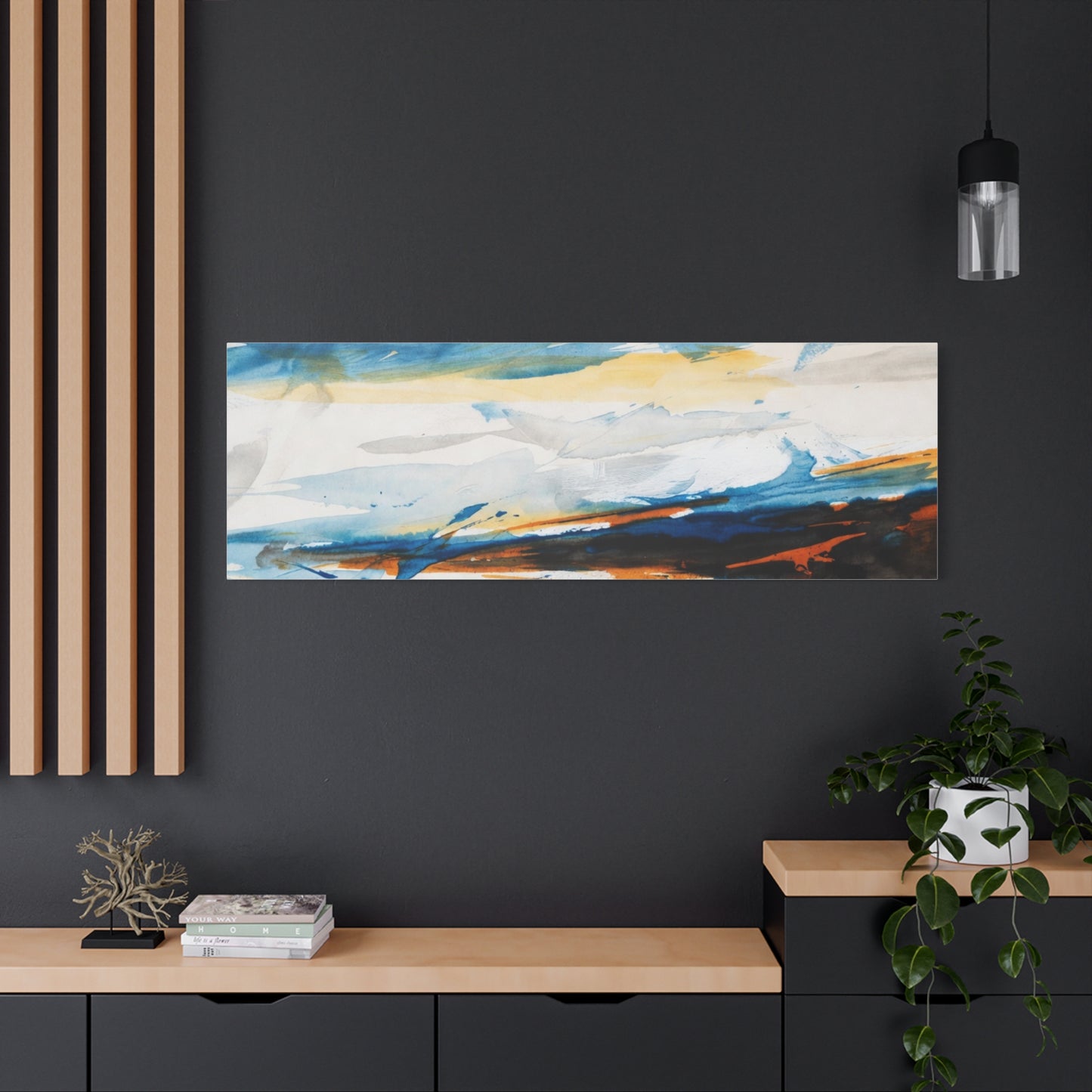 Abstract Oceanic Canvas Print — Blue & Amber Stretched Wall Art