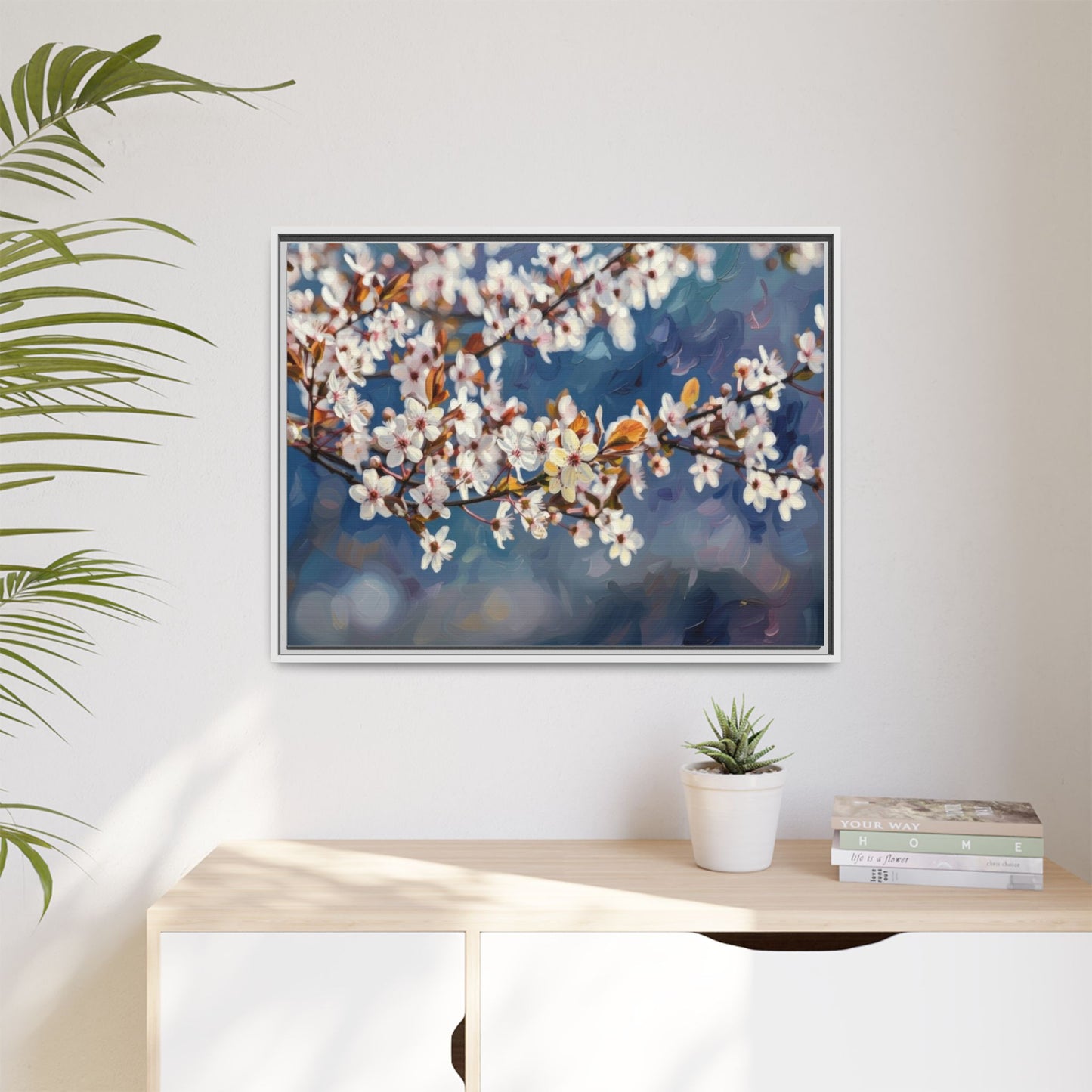 Framed Matte Canvas Print — Cherry Blossom Branch Wall Art