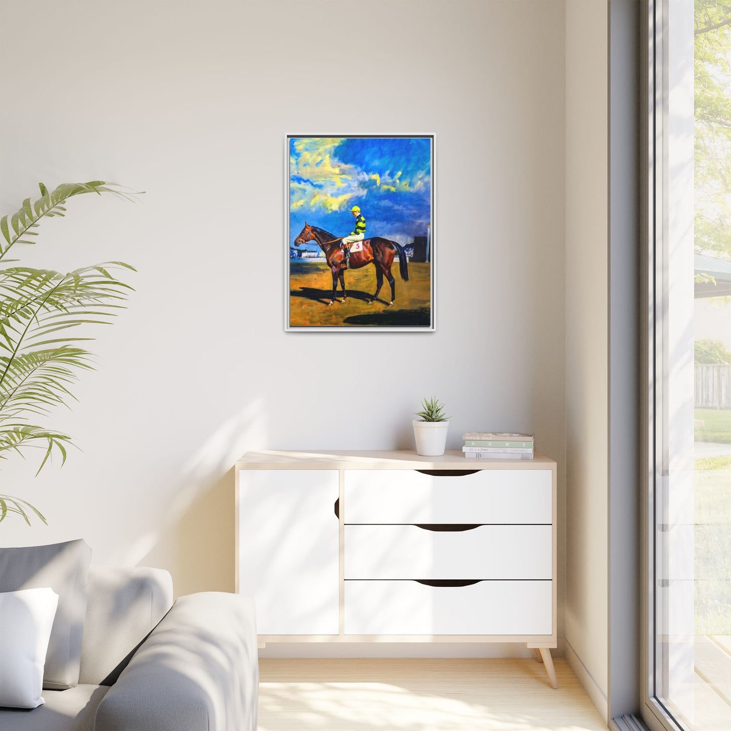 Framed Matte Canvas — Jockey on Racehorse Vintage Equestrian Wall Art