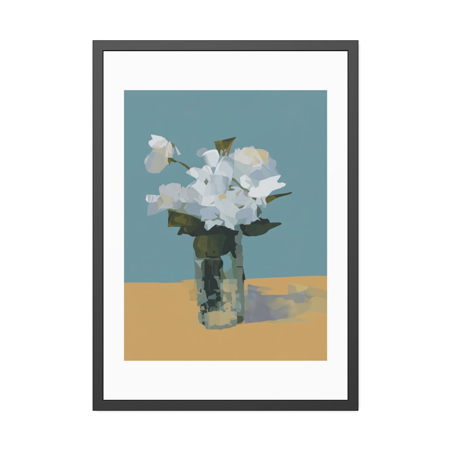 Framed Floral Poster - Modern White Blossoms in Vase Wall Art
