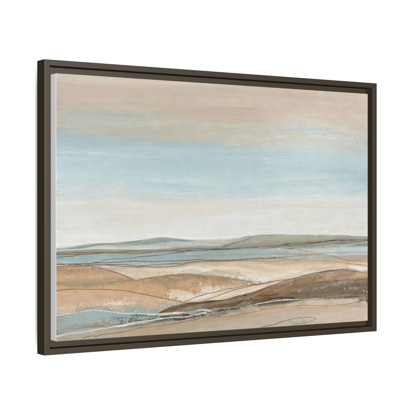 Framed Abstract Landscape Matte Canvas — Serene Coastal Horizon Wall Art