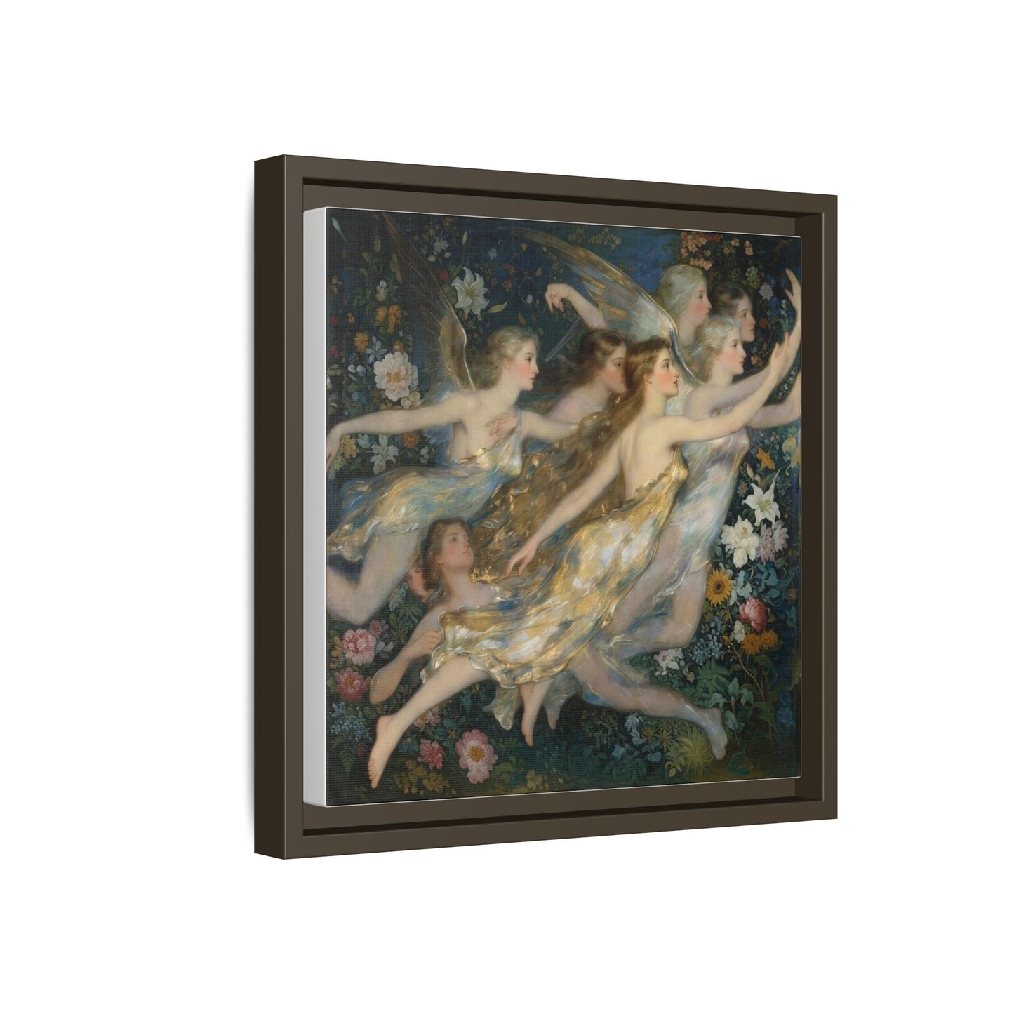 Framed Matte Canvas Wall Art — Vintage Fairies & Floral Painting