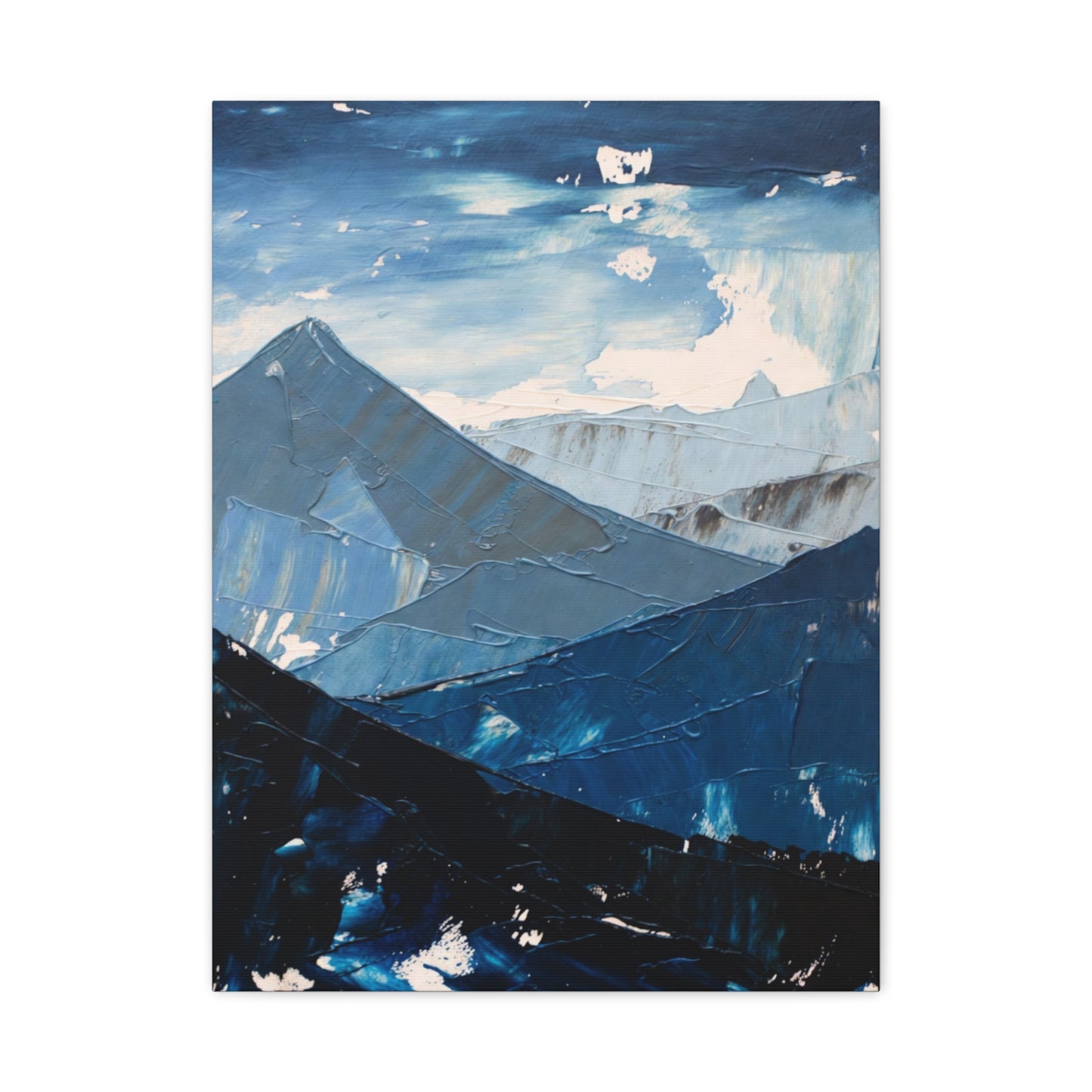 Blue Mountain Abstract Canvas Wall Art – Stretched Matte Mountain Landscape