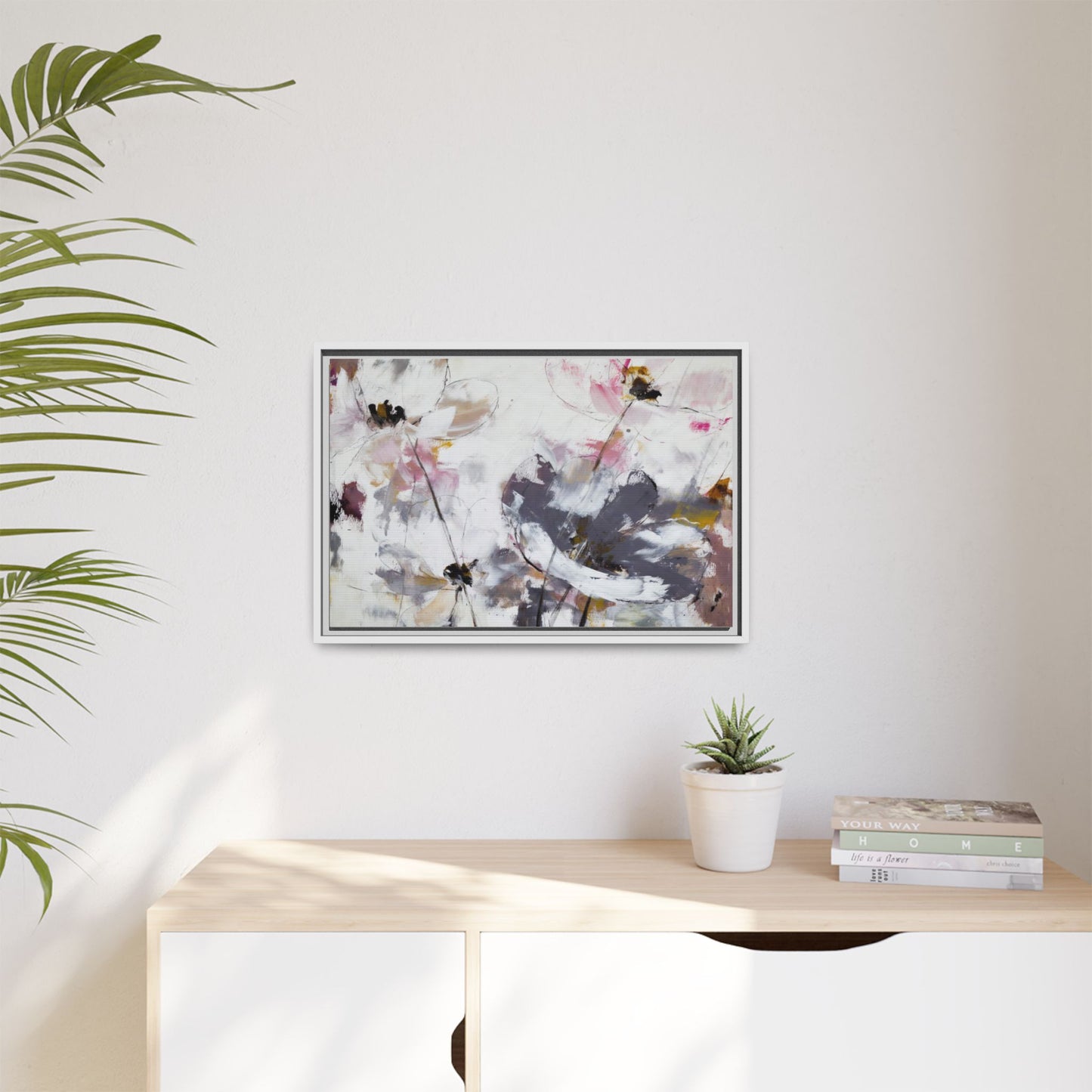 Abstract Floral Matte Canvas Framed Wall Art — Soft Watercolor Blooms