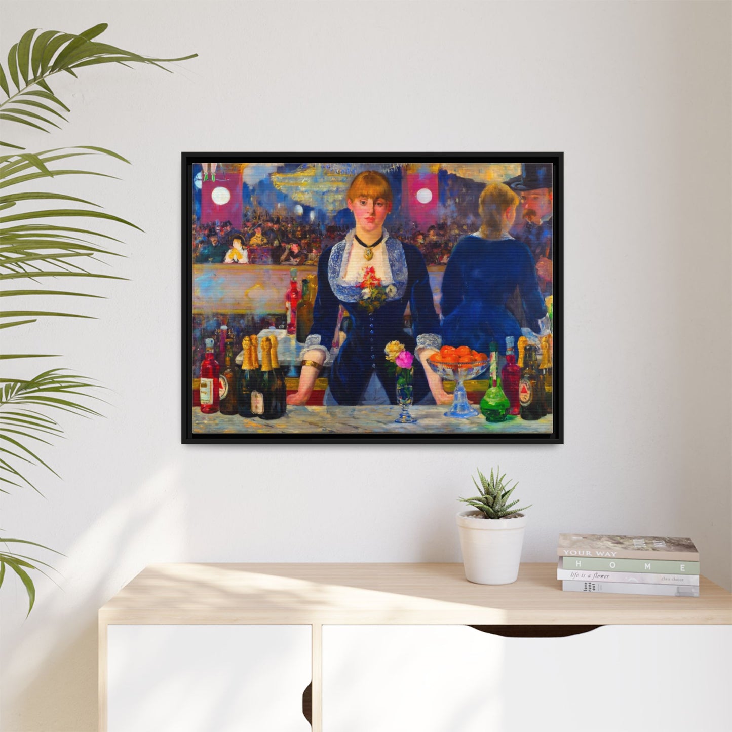 Framed Matte Canvas Print — Vintage Parisian Bar Scene