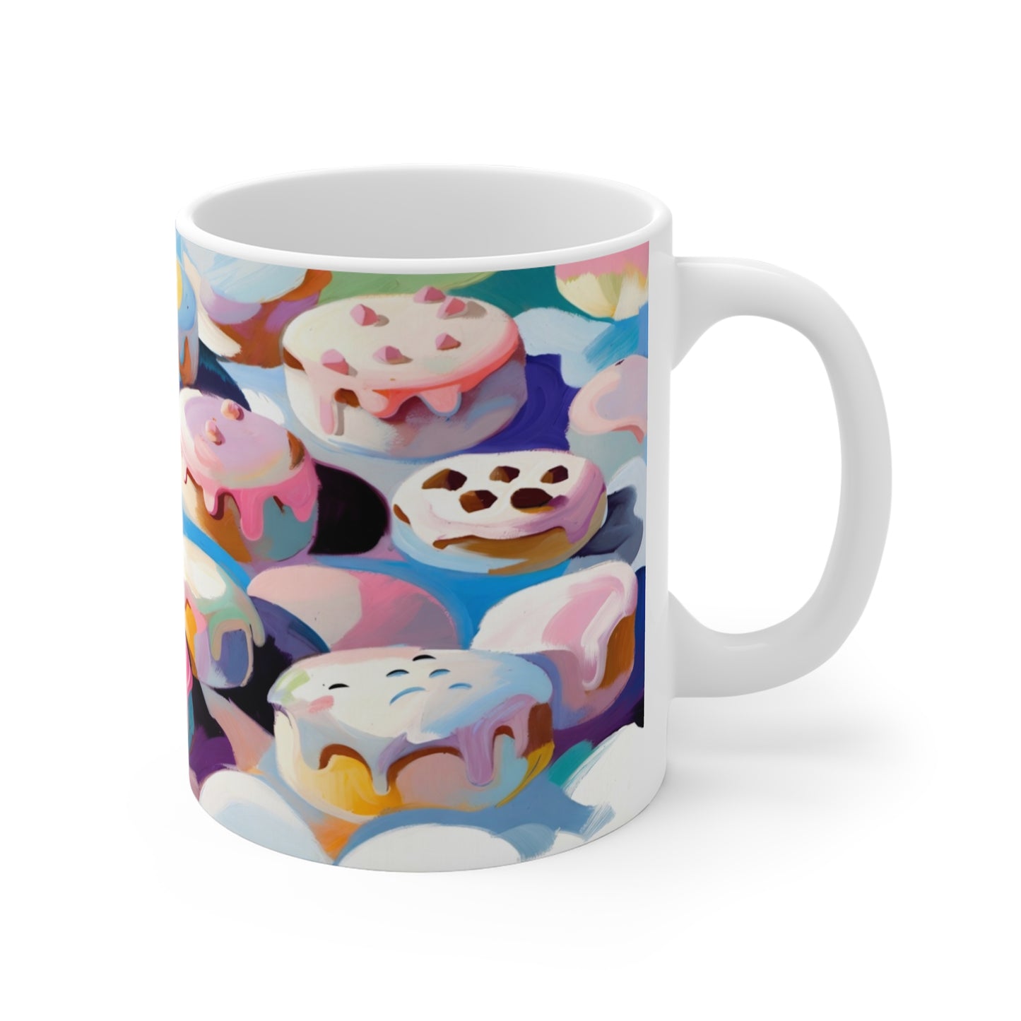 Donut Delight Ceramic Mug — Colorful Iced Donuts Pattern 11oz
