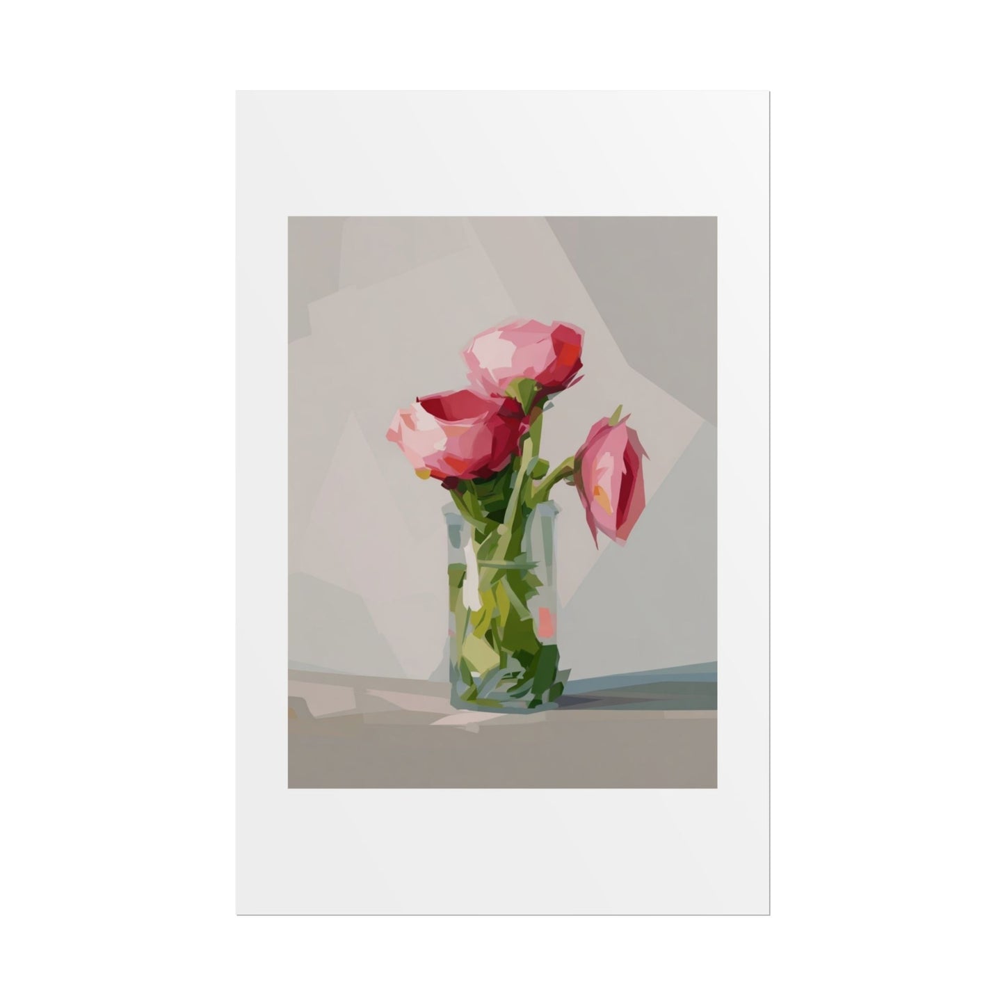 Floral Still Life Poster — Pink Roses in Vase Rolled Art Print