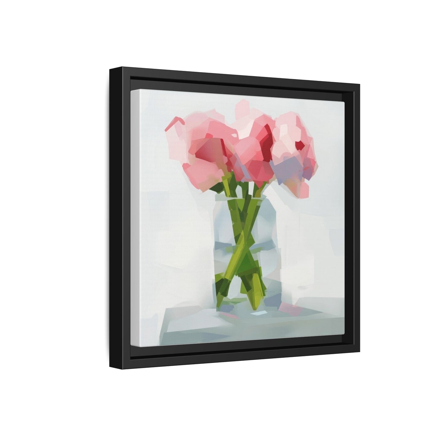 Framed Floral Canvas Art — Pink Peonies in Vase (Matte)