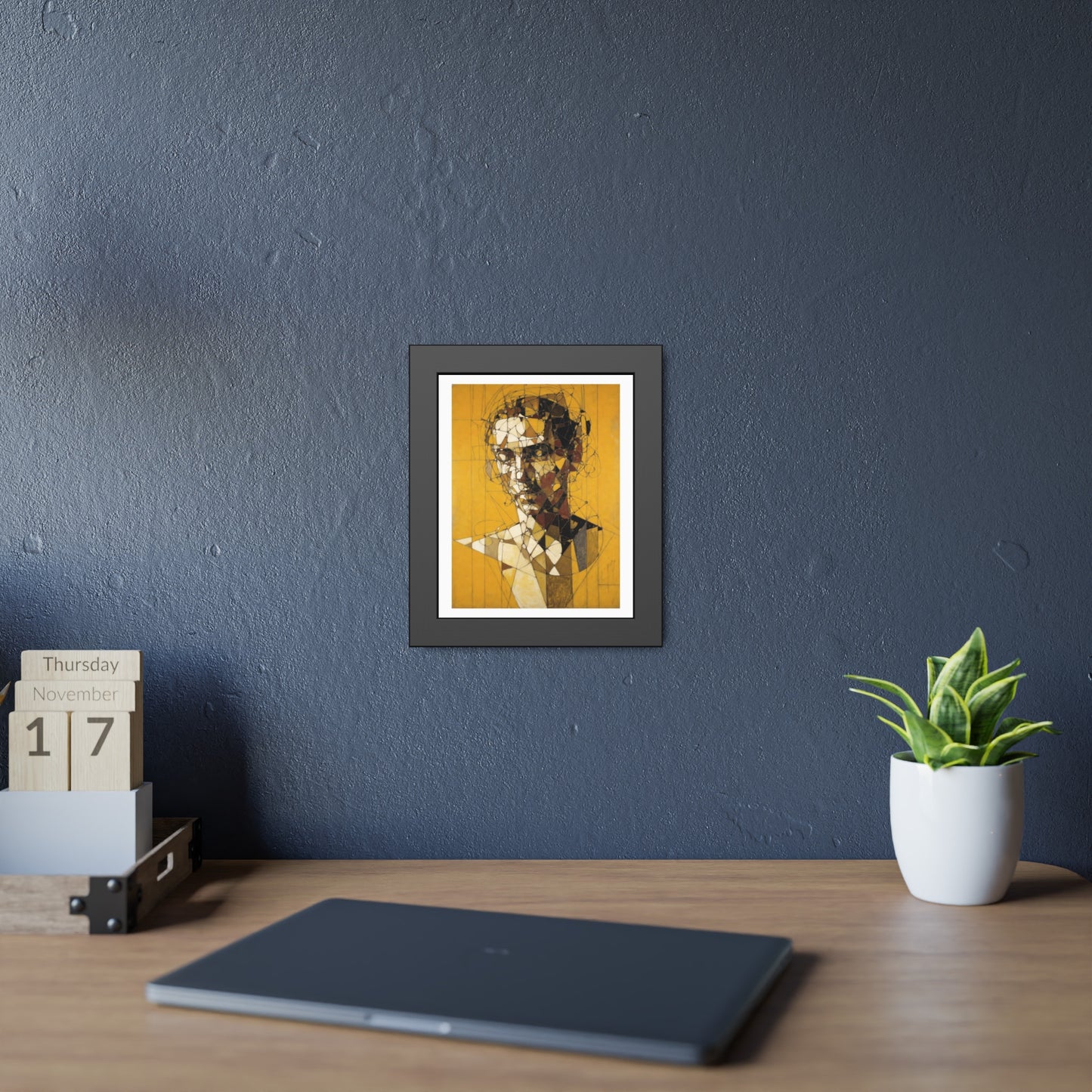 Framed Poster — Abstract Geometric Portrait on Mustard Yellow