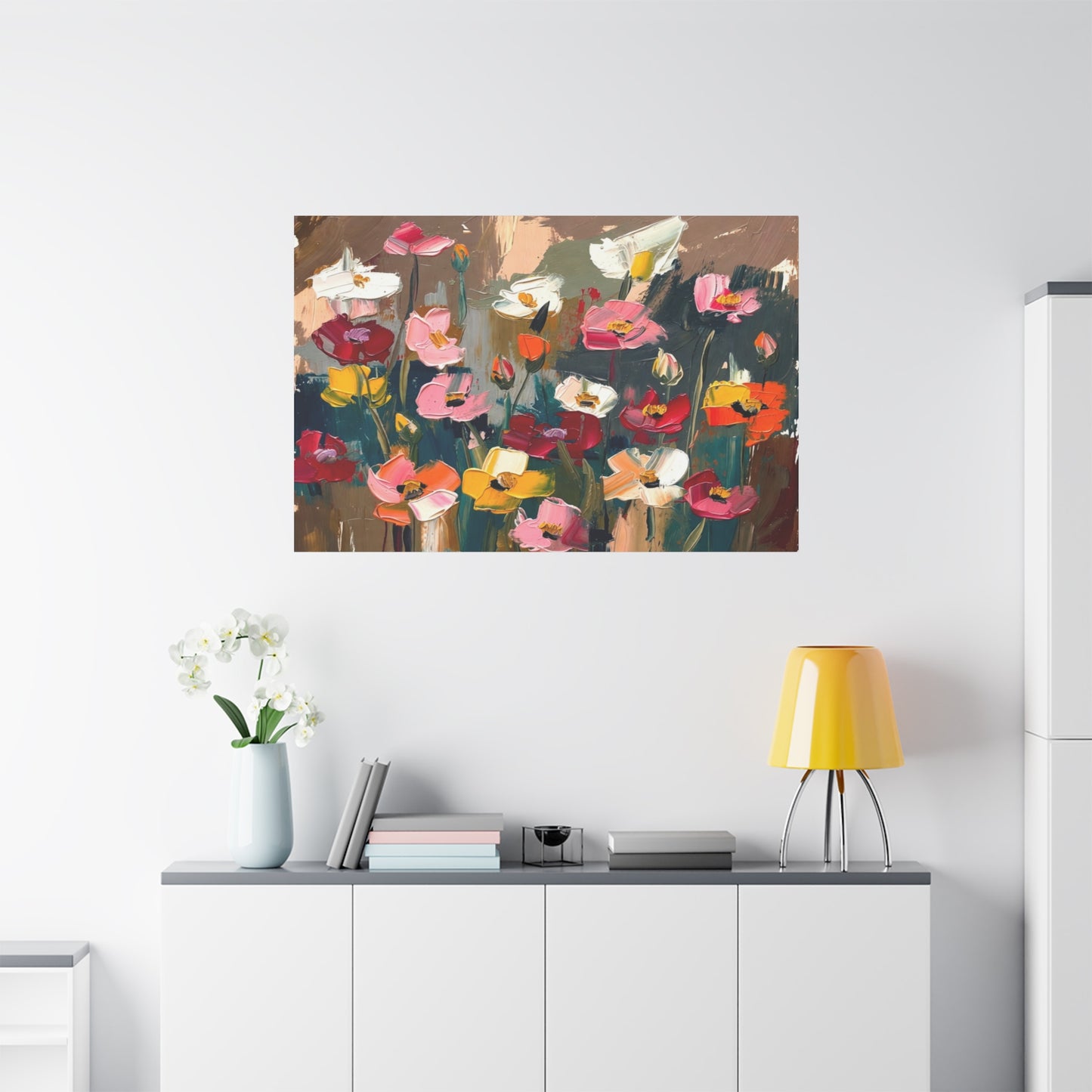 Abstract Floral Canvas Wall Art — Colorful Poppies Matte Stretched Print
