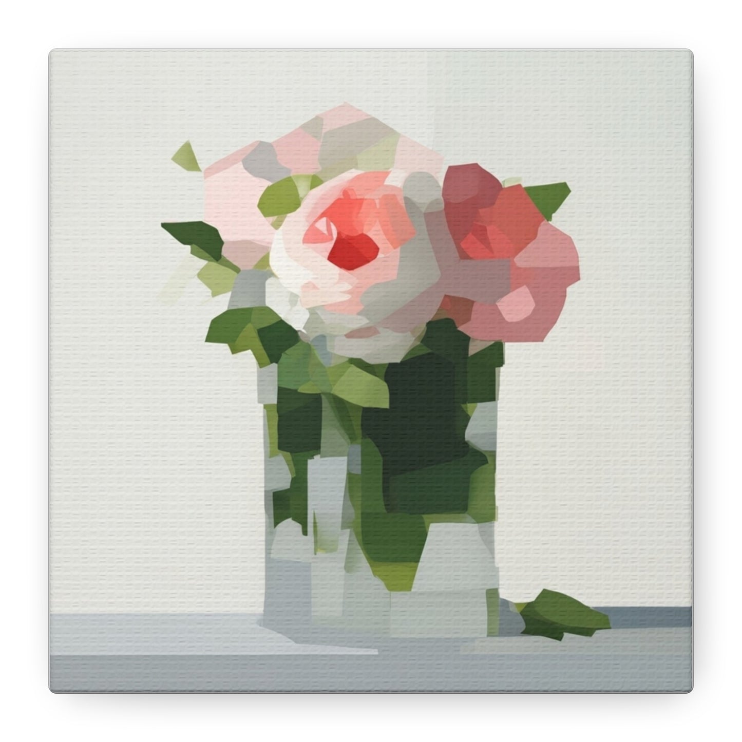 Pink Roses Geometric Canvas Print — Stretched Matte Wall Art