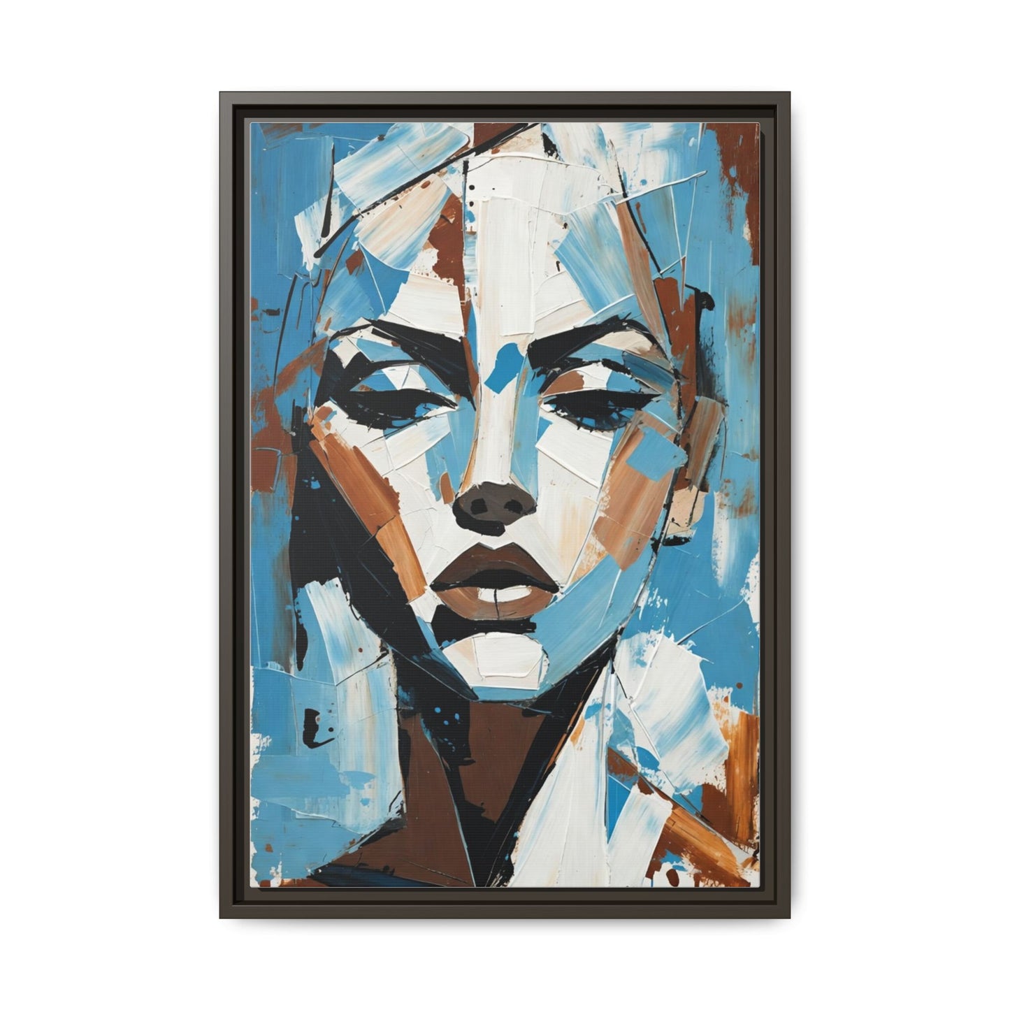 Abstract Blue Face Matte Canvas Wall Art — Framed Modern Portrait Print