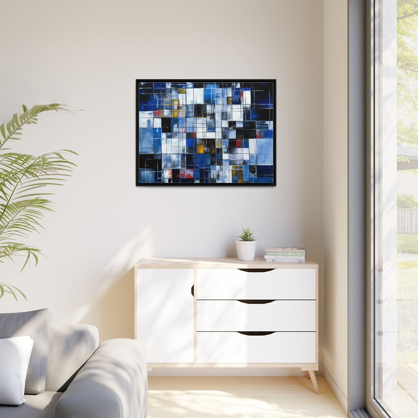 Abstract Blue Grid Matte Canvas Framed Art Print