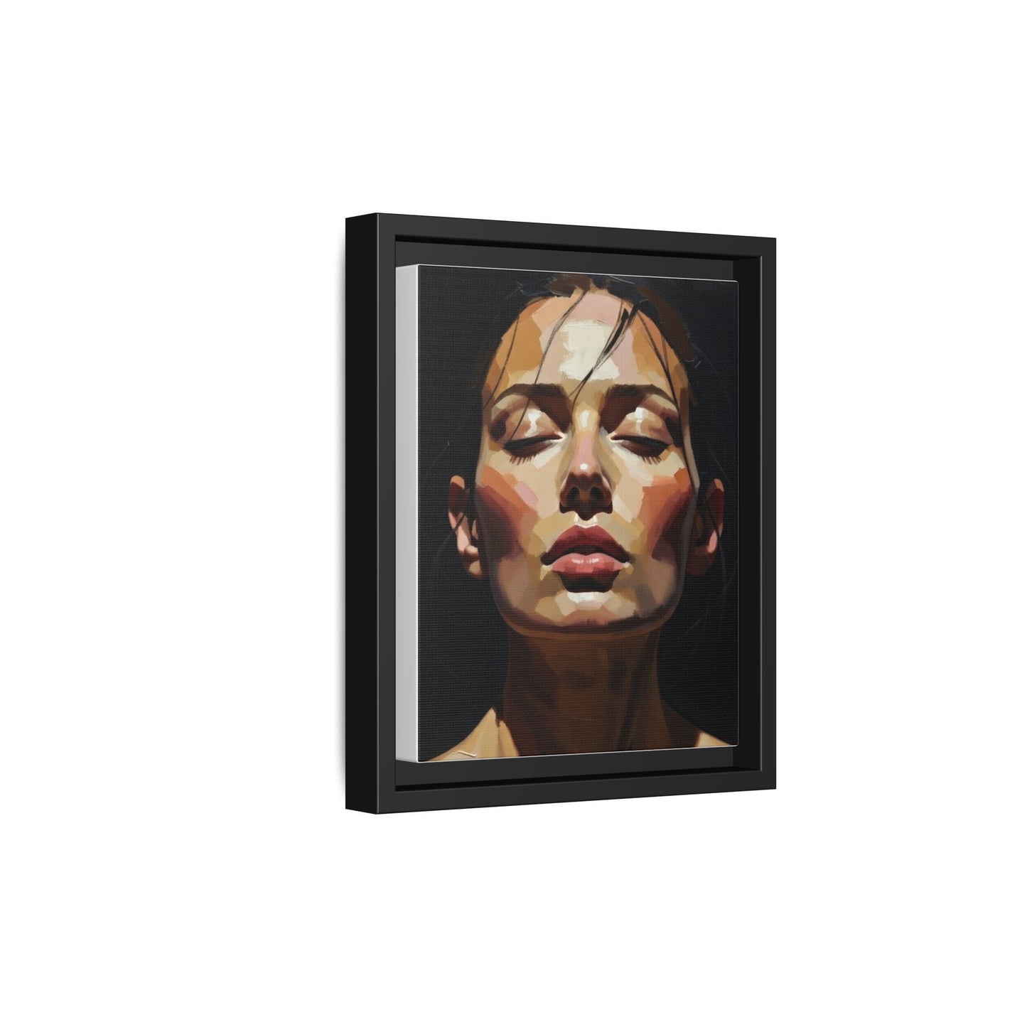 Framed Matte Canvas Portrait – Woman with Eyes Closed (Multi‑Color)