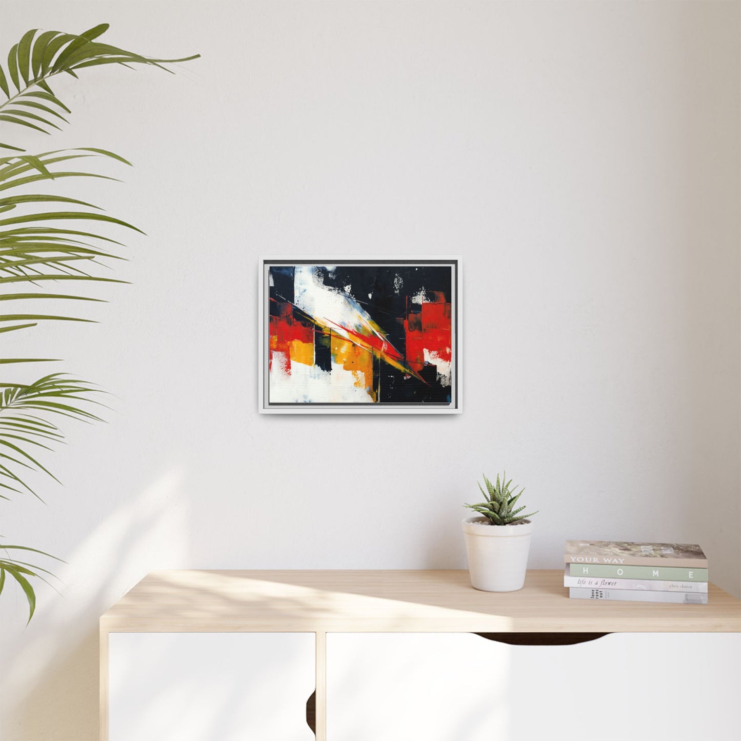 Abstract Red & Black Framed Canvas Print — Modern Geometric Wall Art