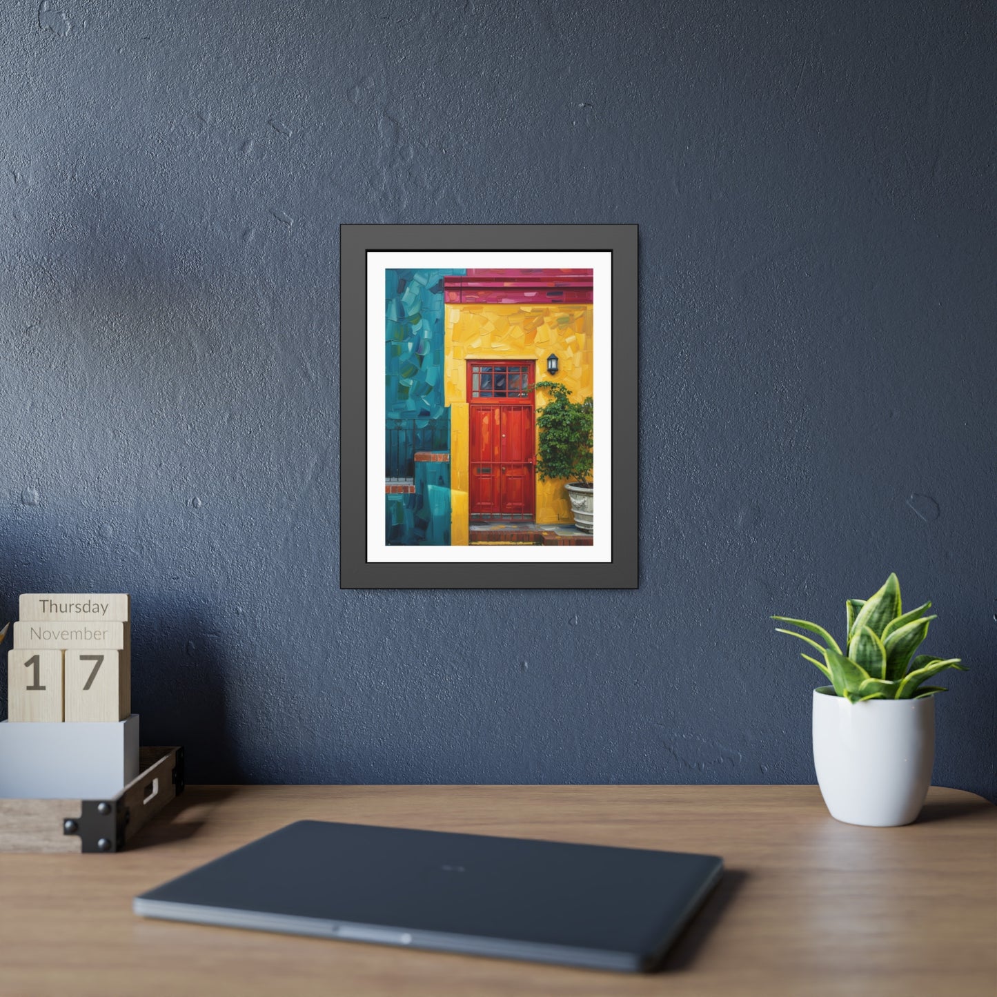 Framed Art Print - Vibrant Red Door Street Scene Poster