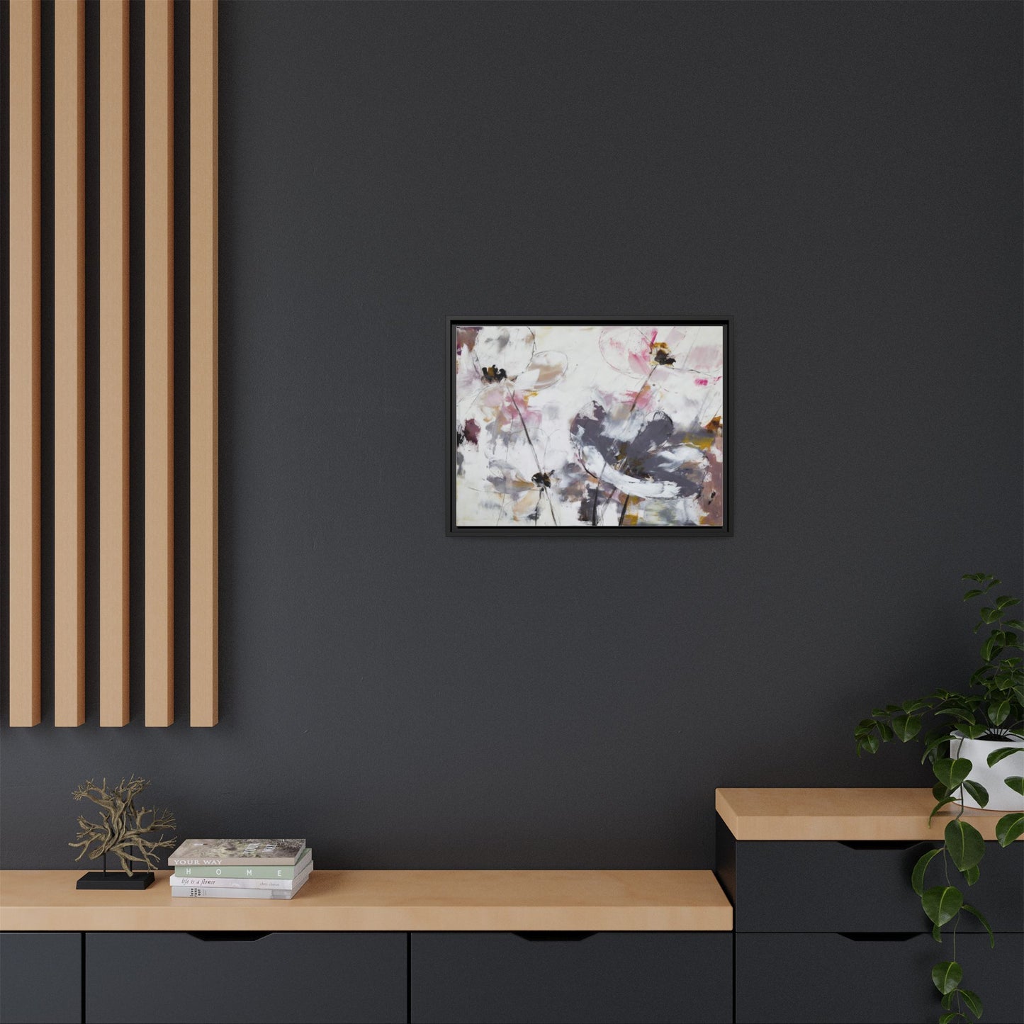 Abstract Floral Matte Canvas Framed Wall Art — Soft Watercolor Blooms