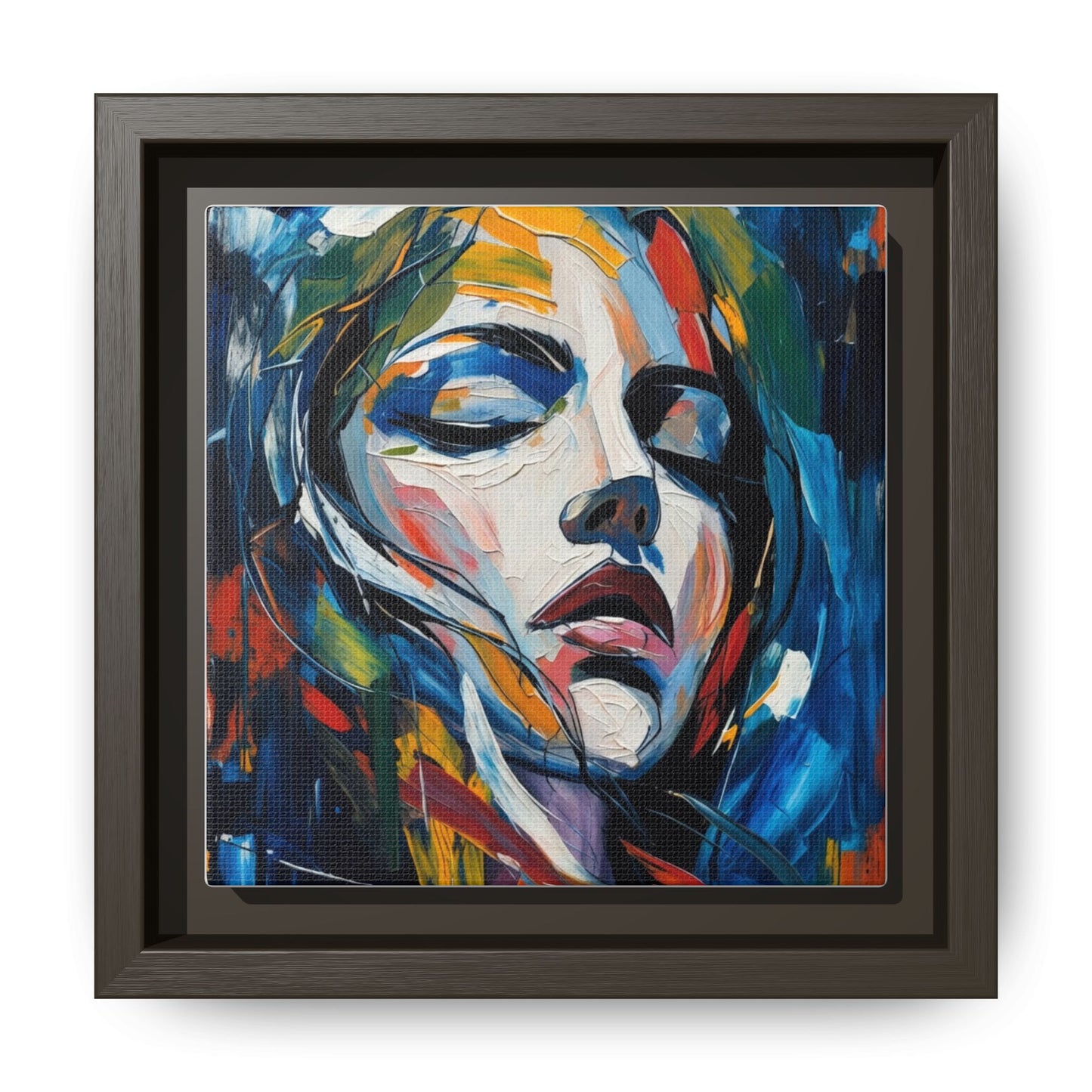 Abstract Colorful Woman Portrait — Framed Matte Canvas Wall Art