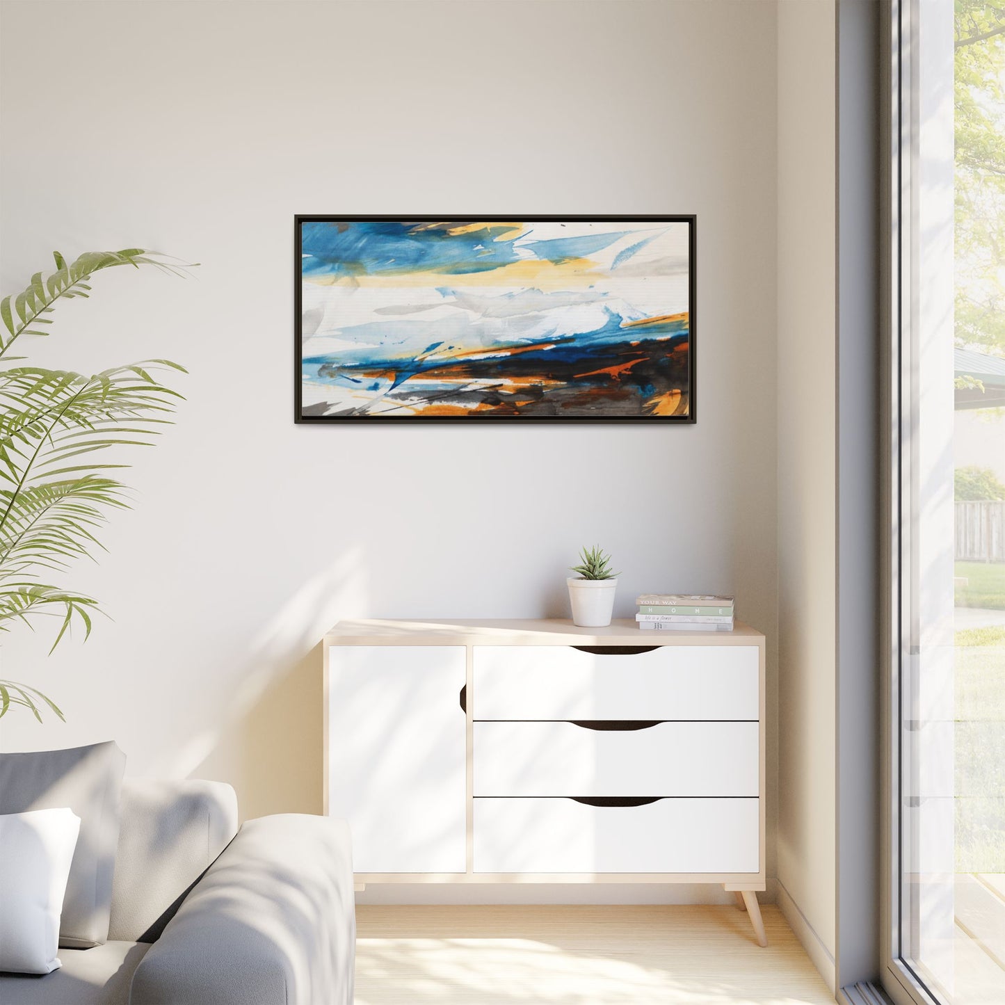 Abstract Coastal Waves Matte Canvas Framed Wall Art
