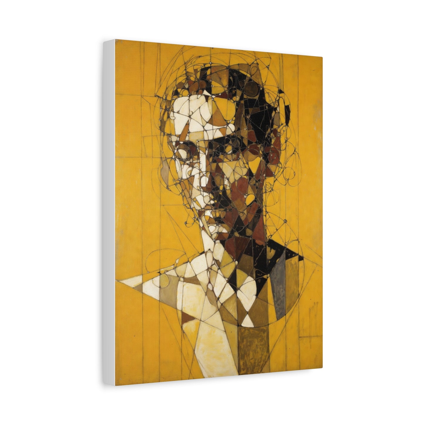 Geometric Portrait Matte Canvas Wall Art – Abstract Yellow Bust