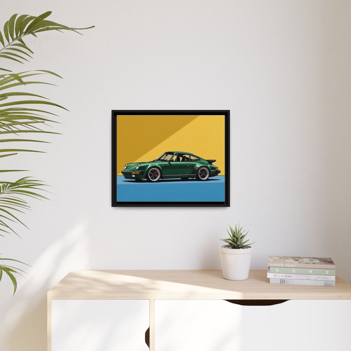 Framed Matte Canvas — Green Sports Car Wall Art