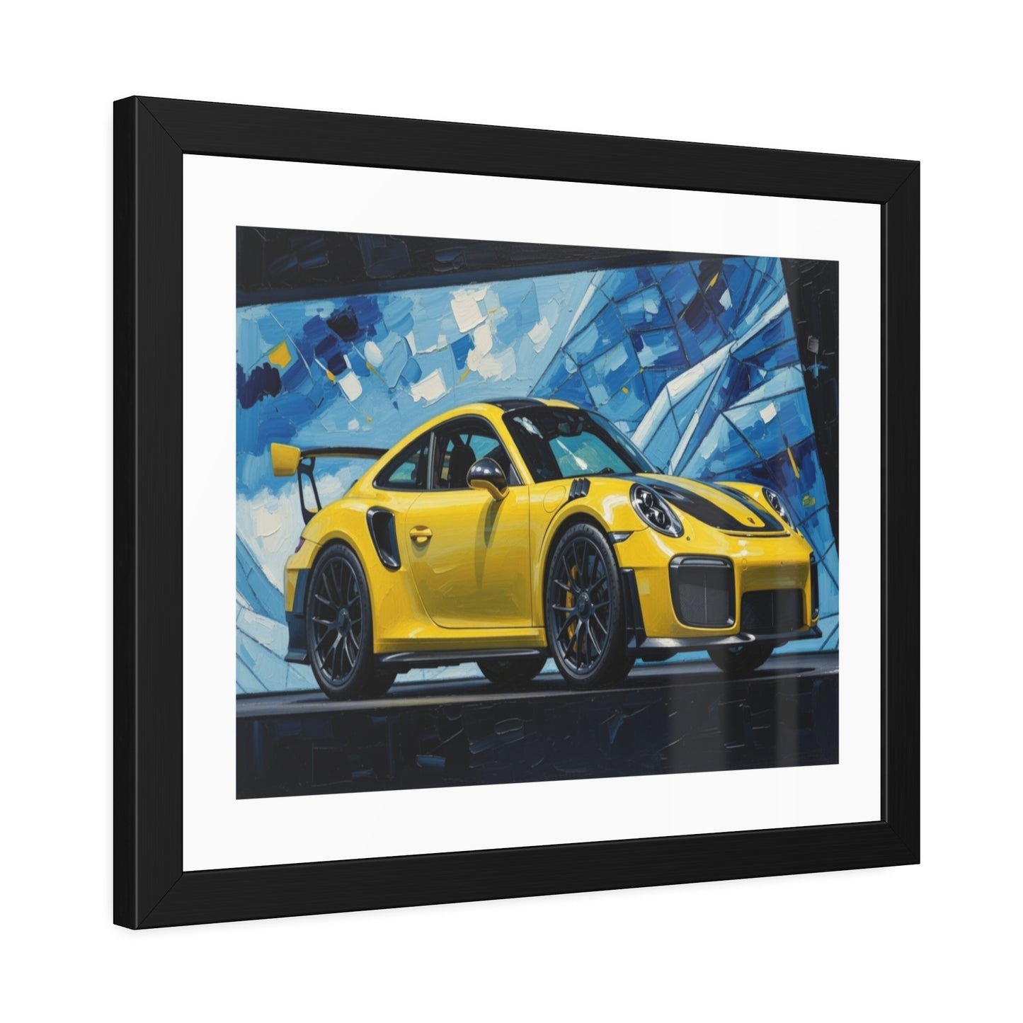 Framed Poster - Yellow Porsche Sports Car Art Print (Modern Automotive Wall Decor)