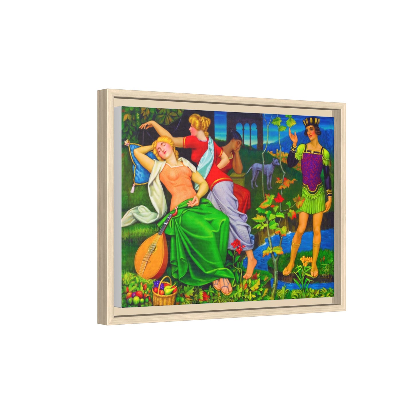 Framed Matte Canvas Art — Colorful Mythic Garden Scene