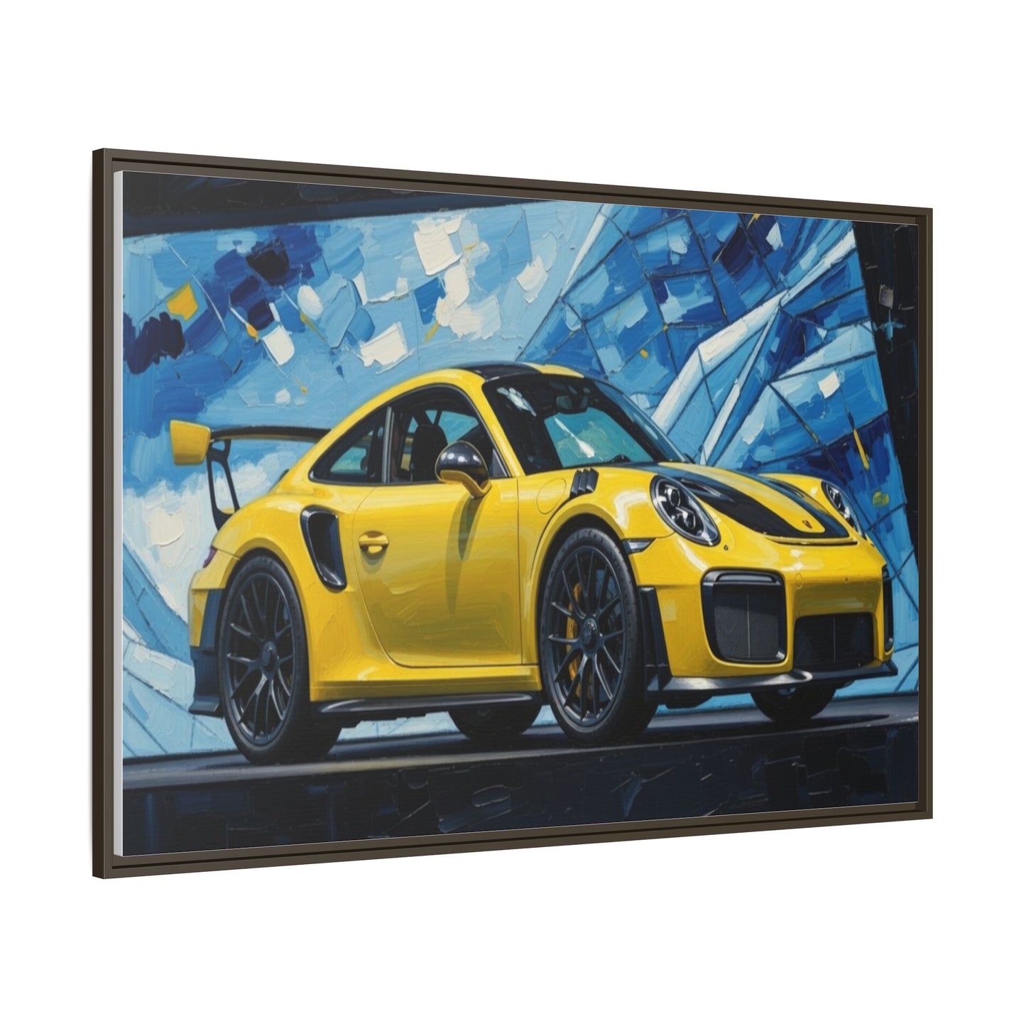 Yellow Porsche Sports Car Matte Framed Canvas – Modern Automotive Wall Art