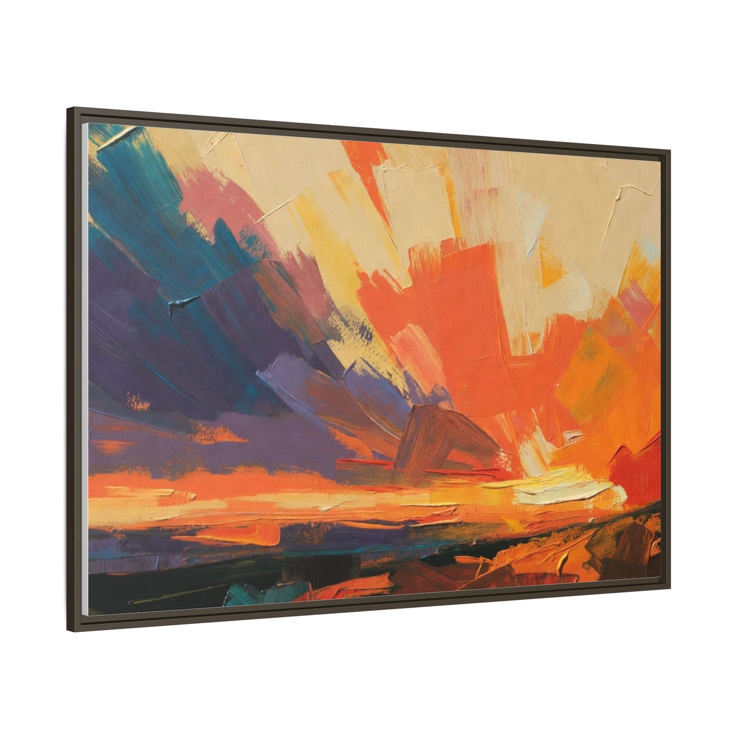 Framed Abstract Sunset Canvas Art – Multicolor Matte Wall Decor