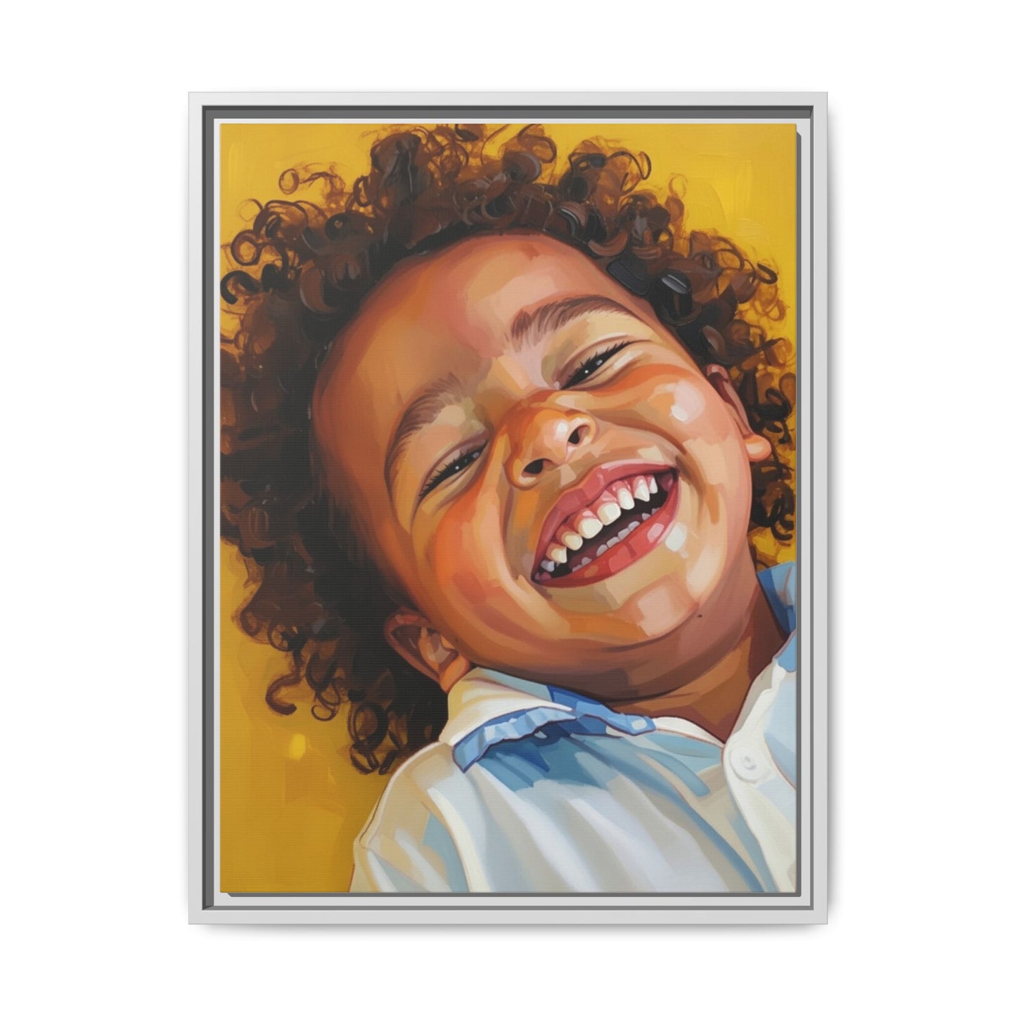 Framed Matte Canvas Print – Joyful Child Portrait, Colorful Nursery Wall Art