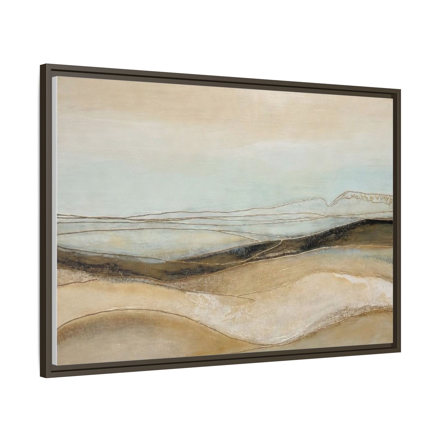 Framed Matte Canvas Wall Art — Neutral Abstract Landscape in Soft Blues & Earth Tones