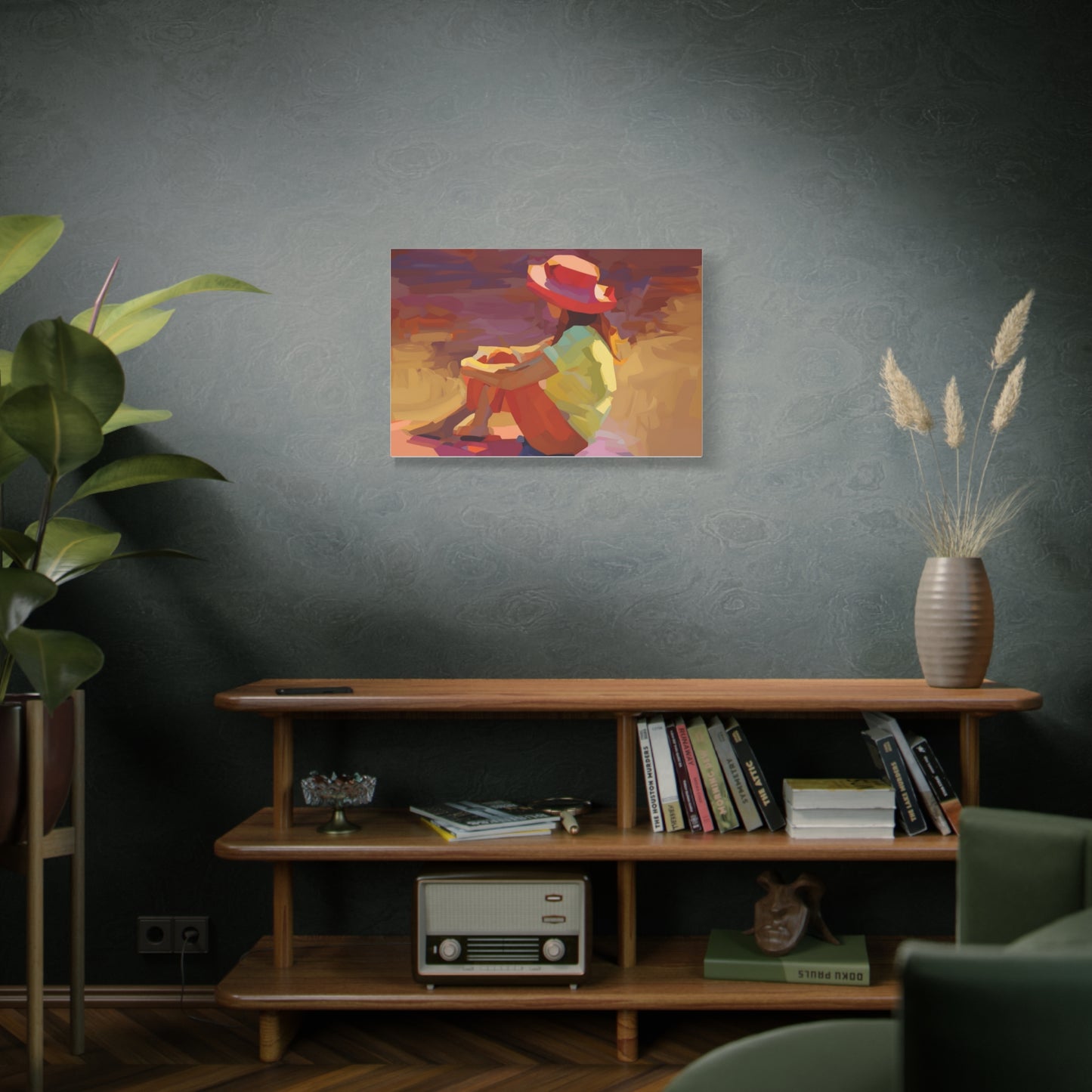Sunset Daydream Canvas Art — Girl in Hat Matte Stretched Wall Art