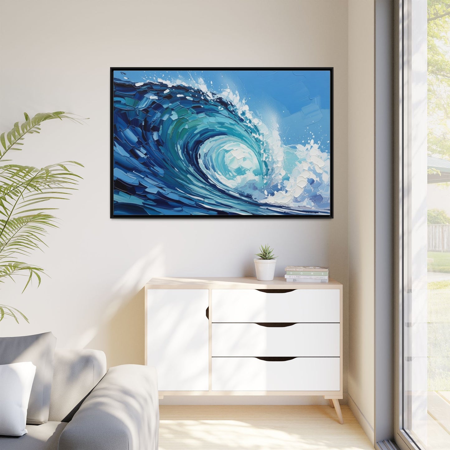Framed Matte Canvas Wave Art — Blue Ocean Surf Wall Decor