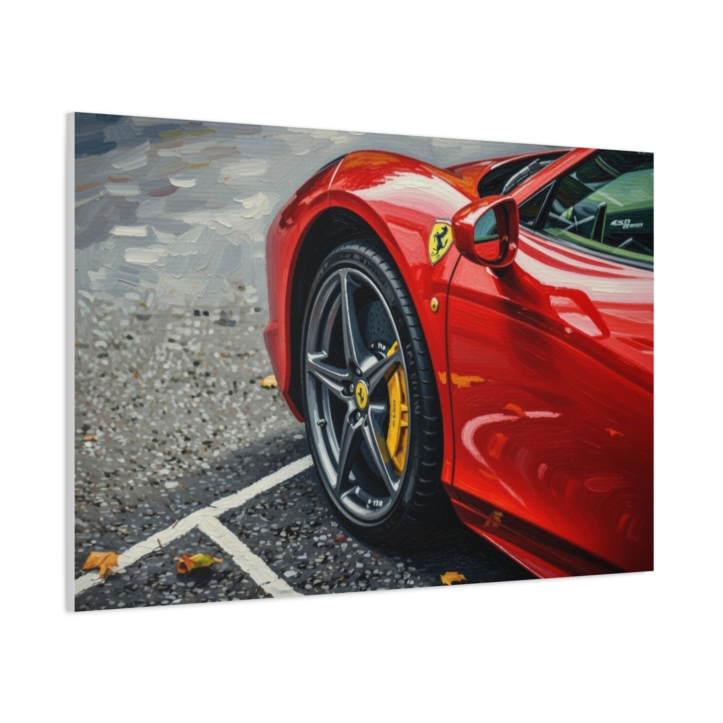Red Sports Car Canvas Print — Ferrari Wheel Close-Up Matte Stretched Wall Art